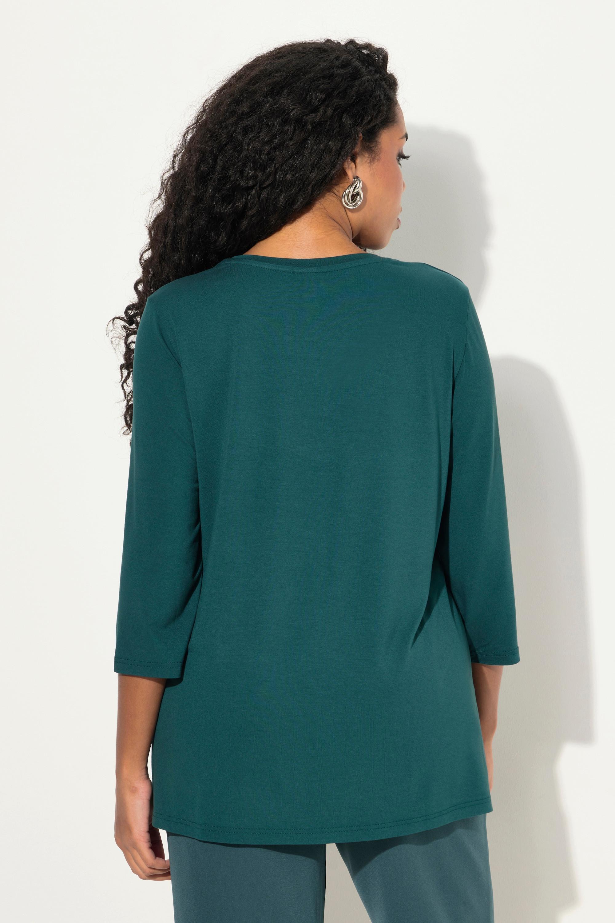 Ulla Popken A-Linie V-Ausschnitt 3/4 Arm Shirt mit Ziersteinen