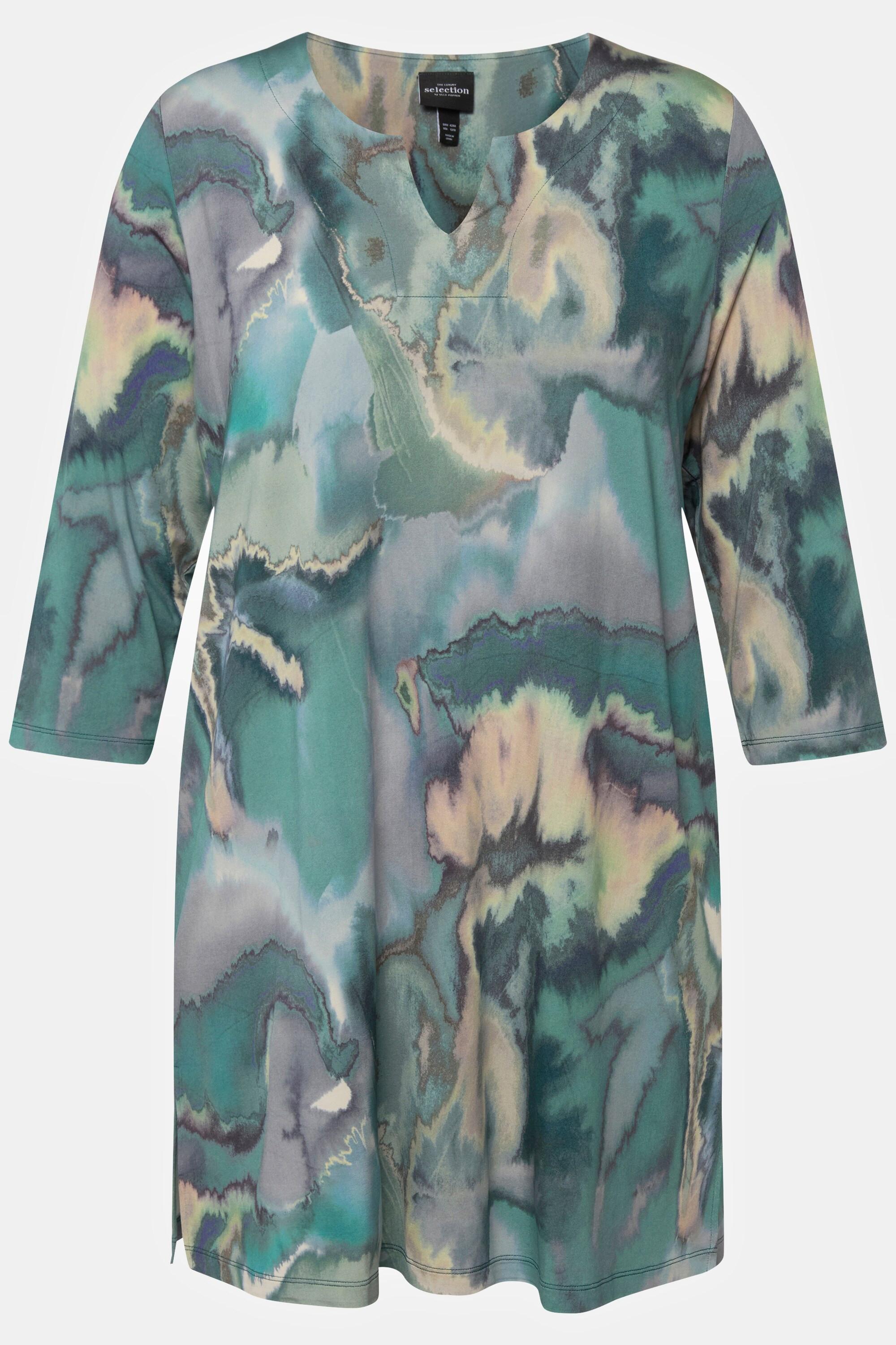 Ulla Popken Slinky Tunika Marmor Design Tunika Ausschnitt Halbarm