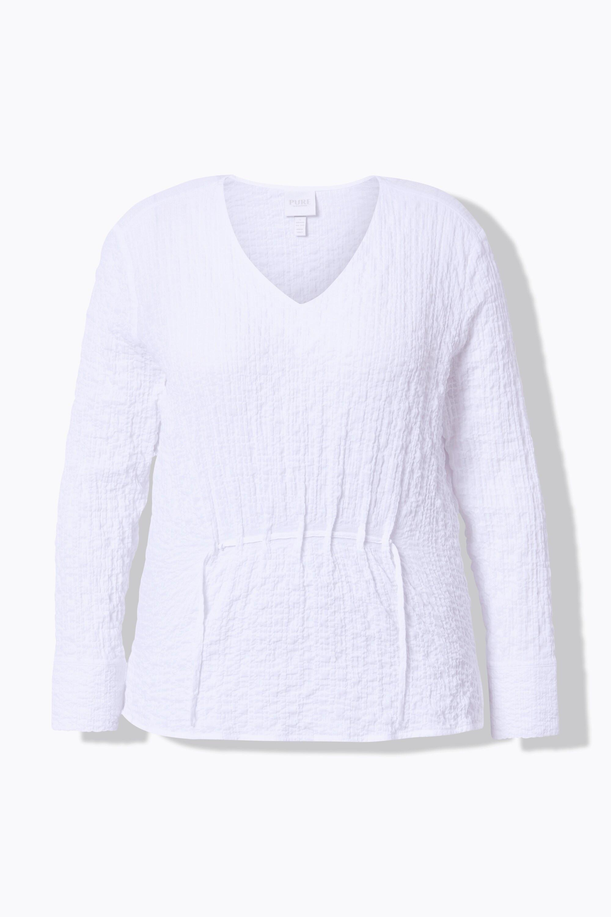 Ulla Popken Tunika-Bluse, Raffung, V-Ausschnitt, Langarm, Biobaumwolle