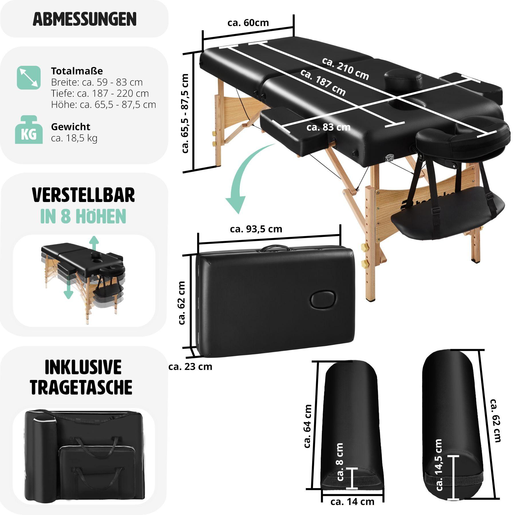 Tectake 2 Zonen Massageliege mit 7,5cm Polsterung und Holzgestell