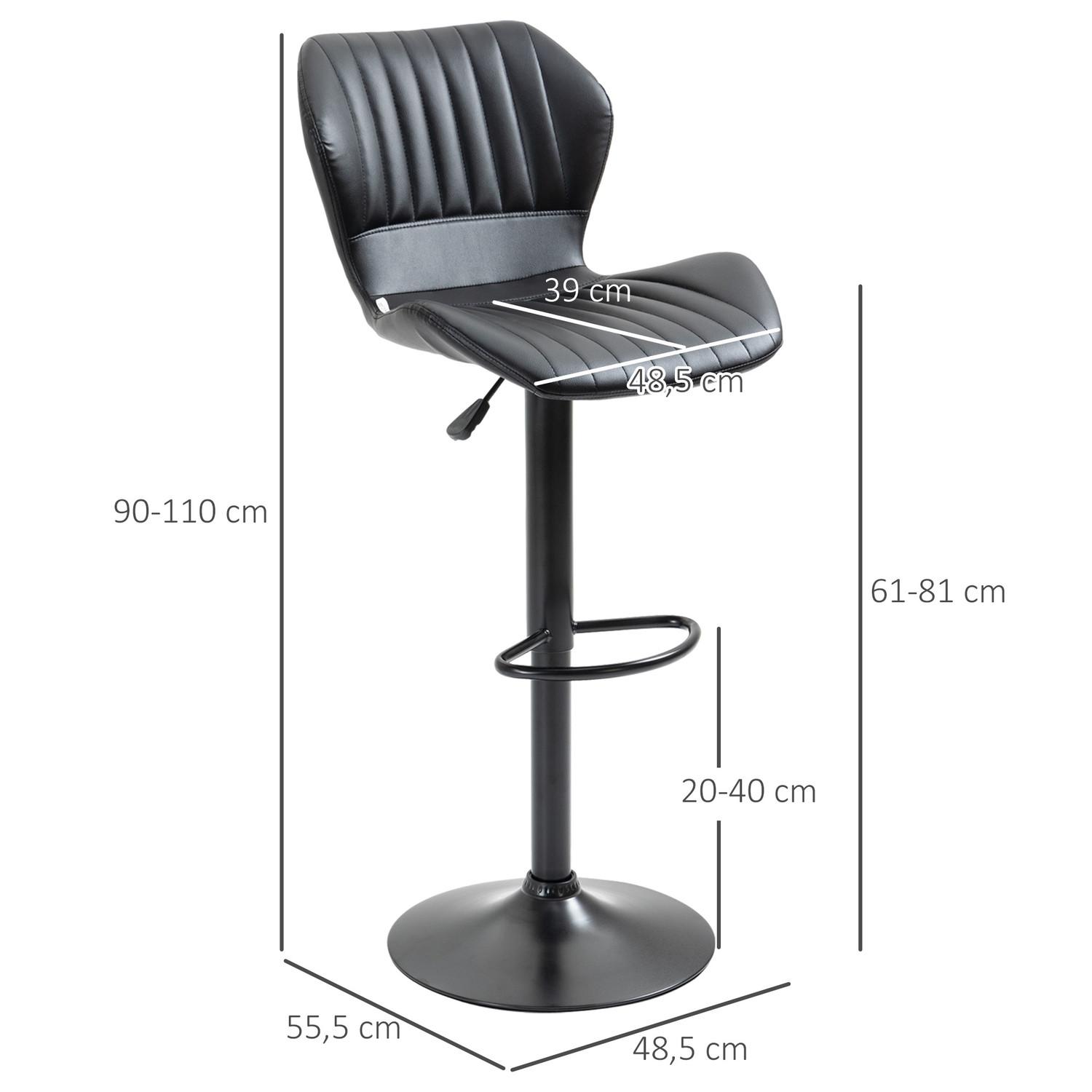 Northio Barhocker Höhenverstellbar 2Er-Set Drehstühle Barstühle 360° Drehbar Mit Rückenlehne Kunstleder 48,5X55,5X90-110 M