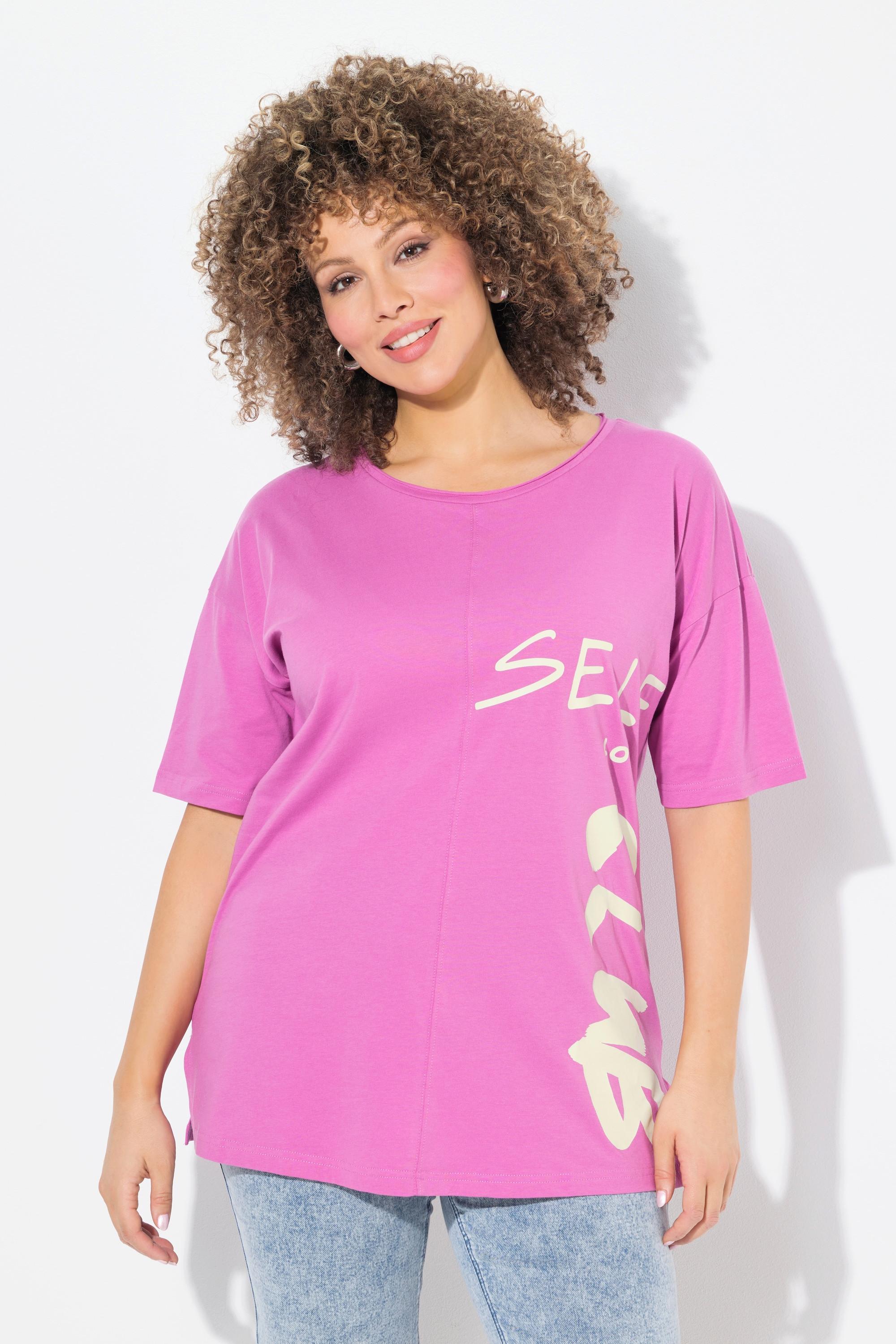 Ulla Popken Oversized Rundhals Halbarm T-Shirt mit Schriftdruck