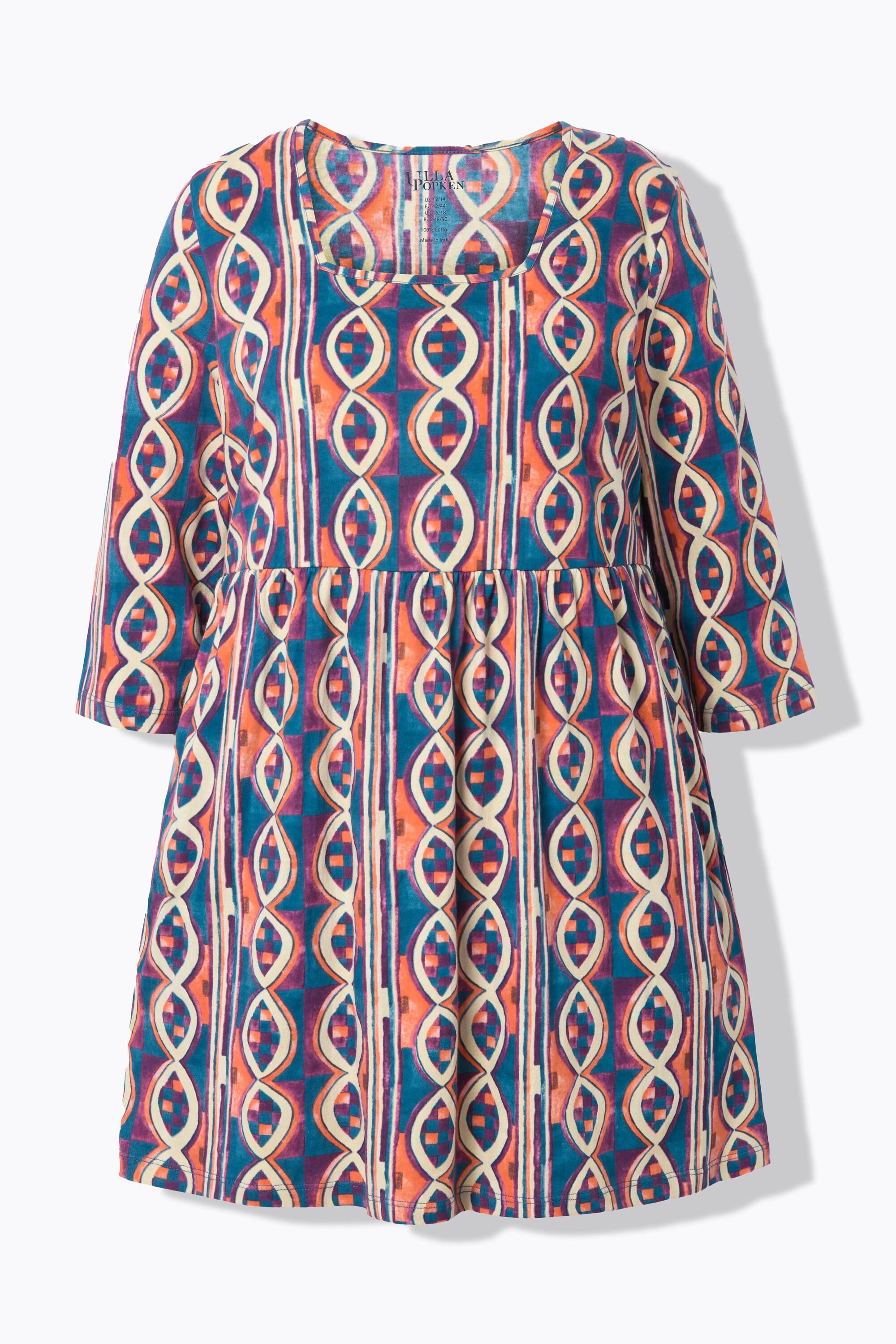 Ulla Popken Bedrucktes A-Linien V-Ausschnitt 3/4-Arm Longshirt
