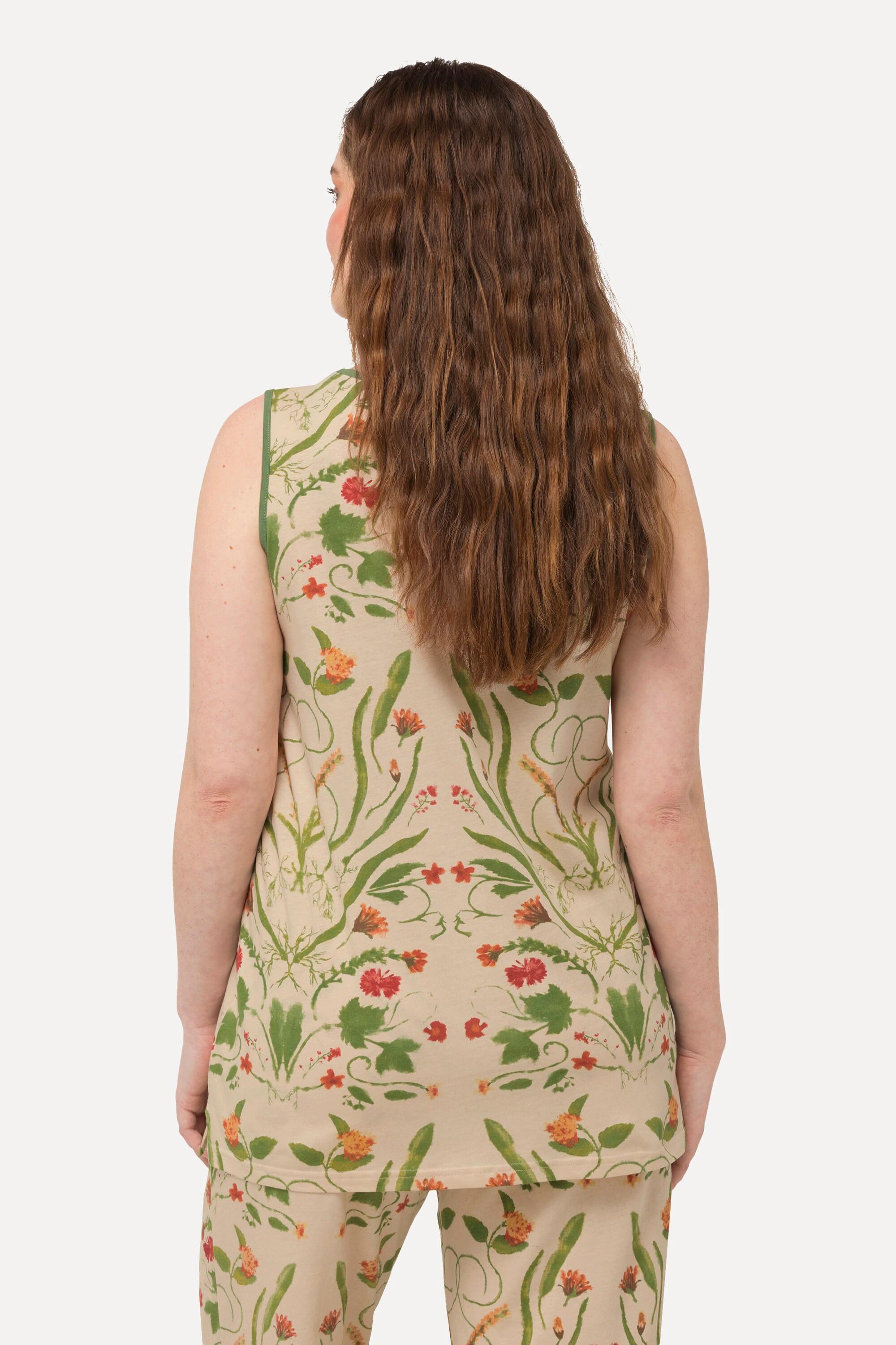 Ulla Popken Pyjamatop, Blüten, Rundhals, ärmellos, Biobaumwolle