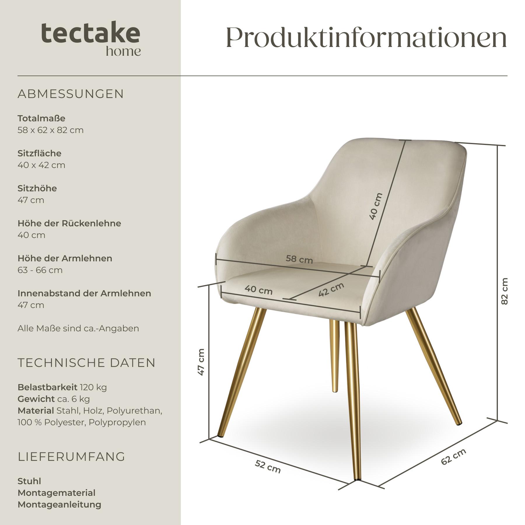 Tectake Stuhl Marilyn Samtoptik, goldene Stuhlbeine