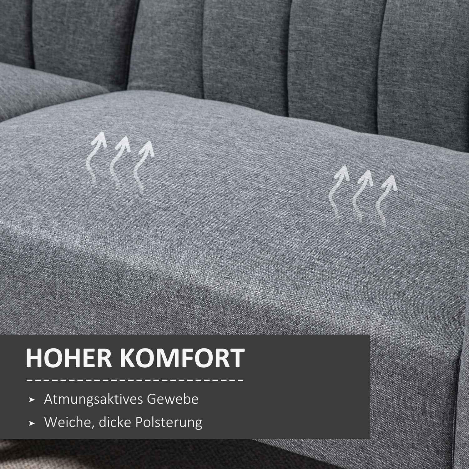Northio Schlafsofa Klappsofa 2-Sitzer, Bettsofa Mit Schlaffunktion, Leinenartiges Polyester, Gummiholz, Grau, 173X75X73Cm