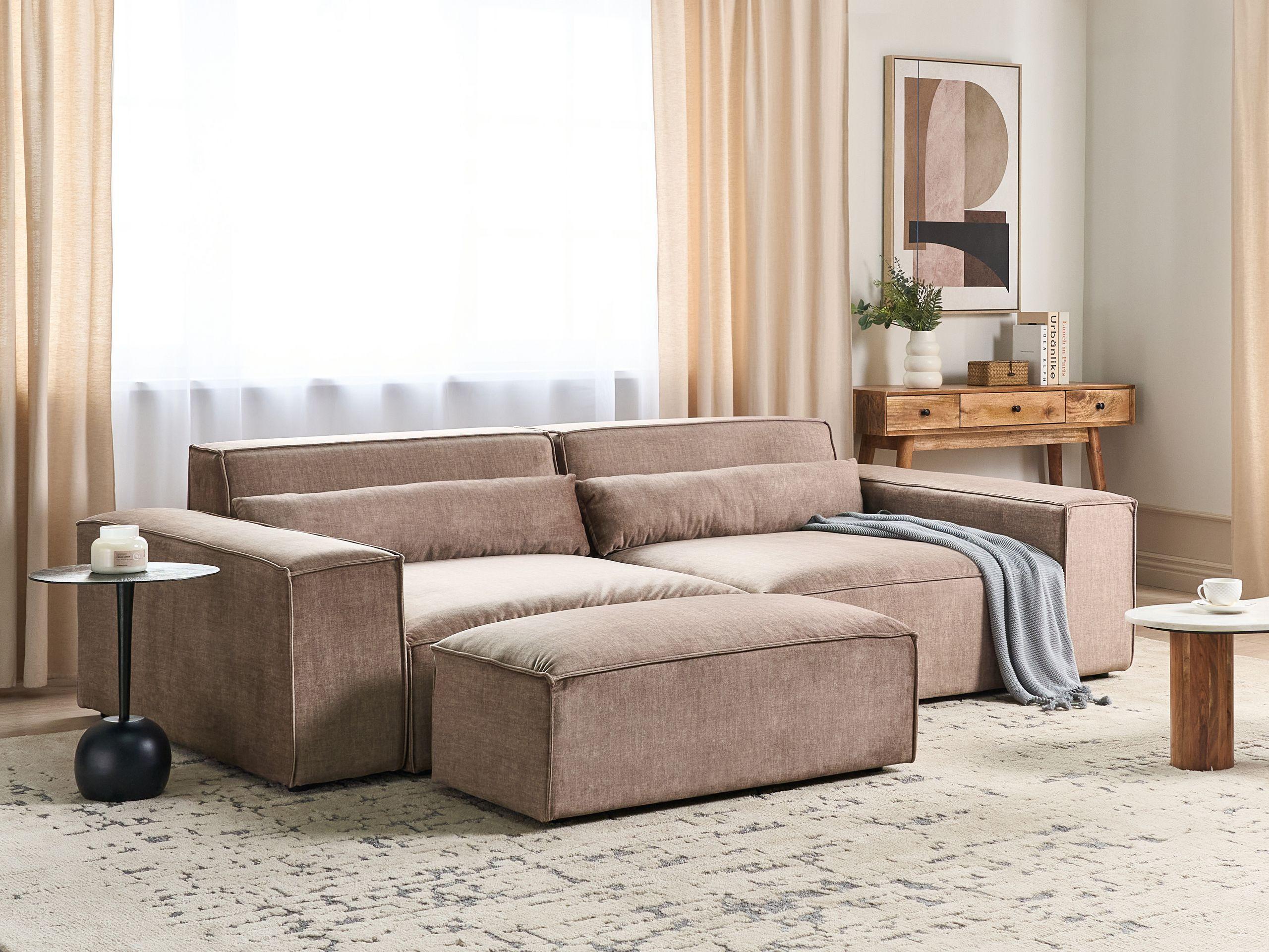 Beliani Sofa mit Ottomane aus Polyester Modern HELLNAR