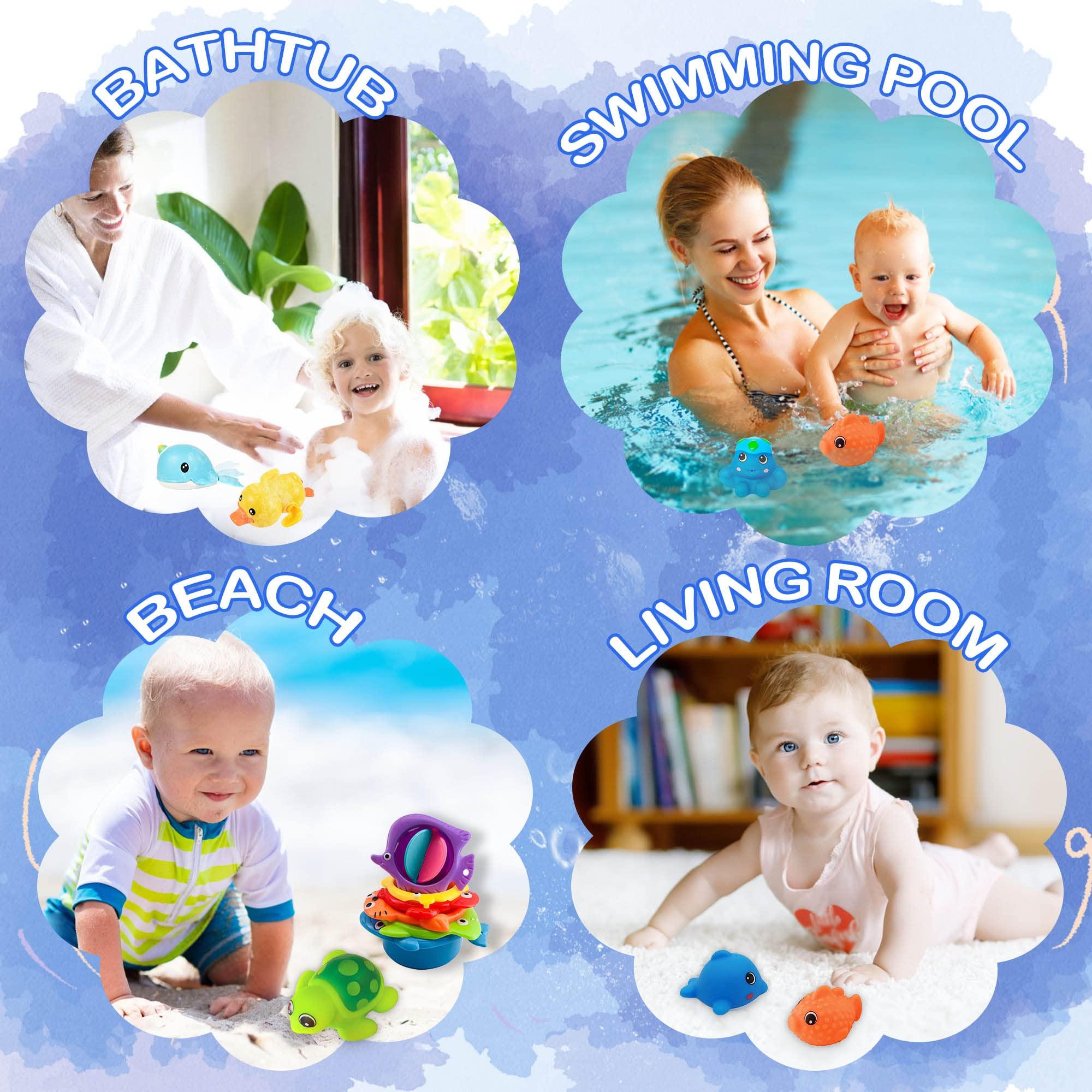 Activity-board Baby Badespielzeug Wasserspielzeug, 16Pcs Kinder Badespielzeug mit Fischernetz, Badespielzeug Baby Kinder Spielzeug Baby Bad Pinguin, Schwan, Ente, Wal