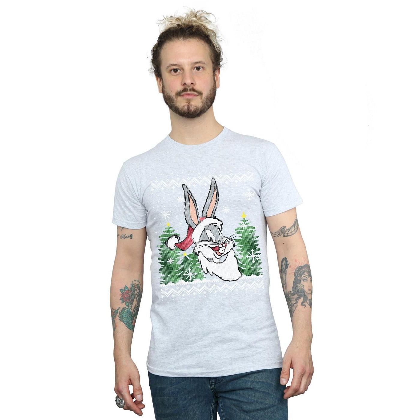 LOONEY TUNES Bugs Bunny Christmas Jumper Style T-Shirt