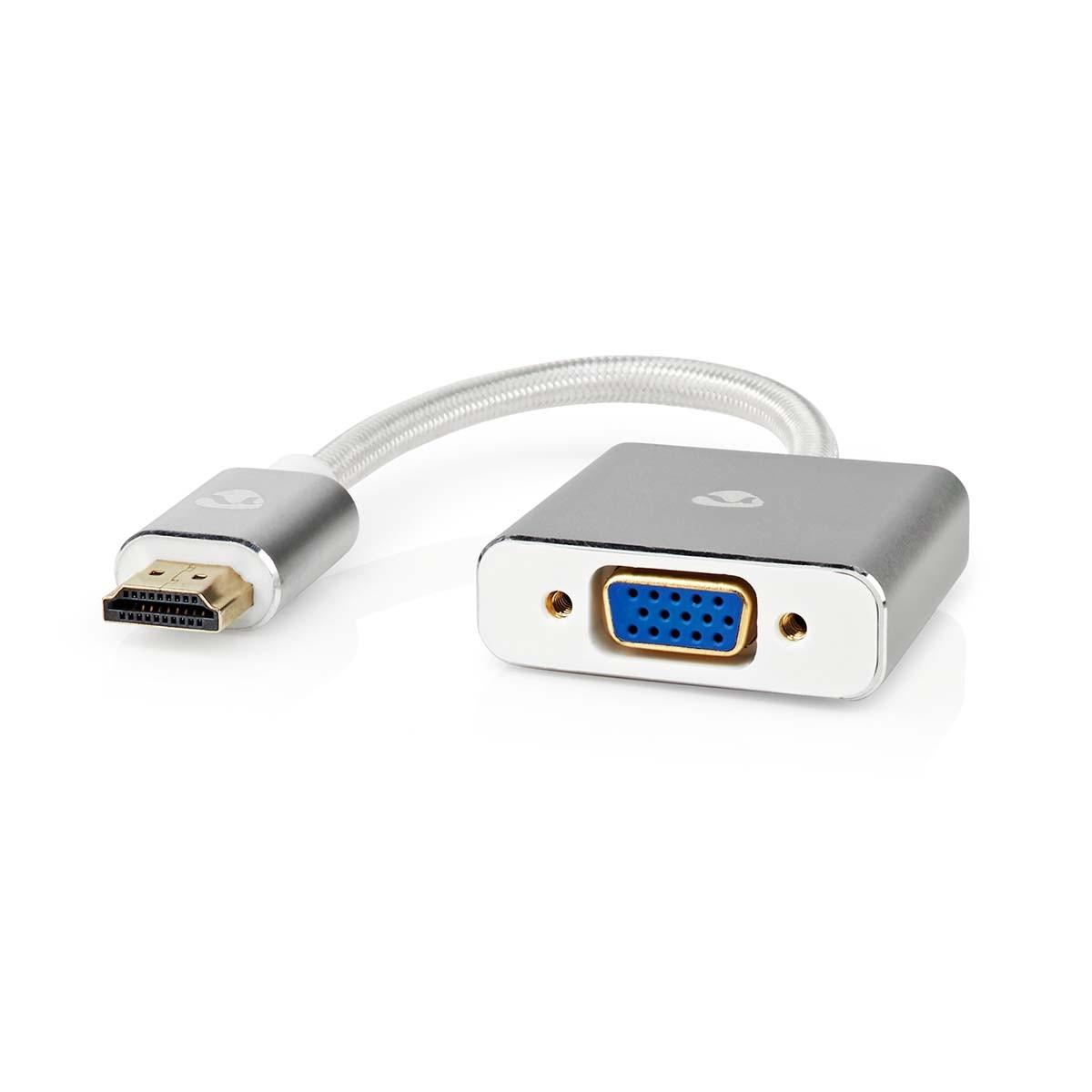 Nedis VGA Adapter | HDMI™ Stecker | VGA Buchse 15p | Vergoldet | Gerade | Aluminium | Silber | Karton mit abgedecktem Fenster