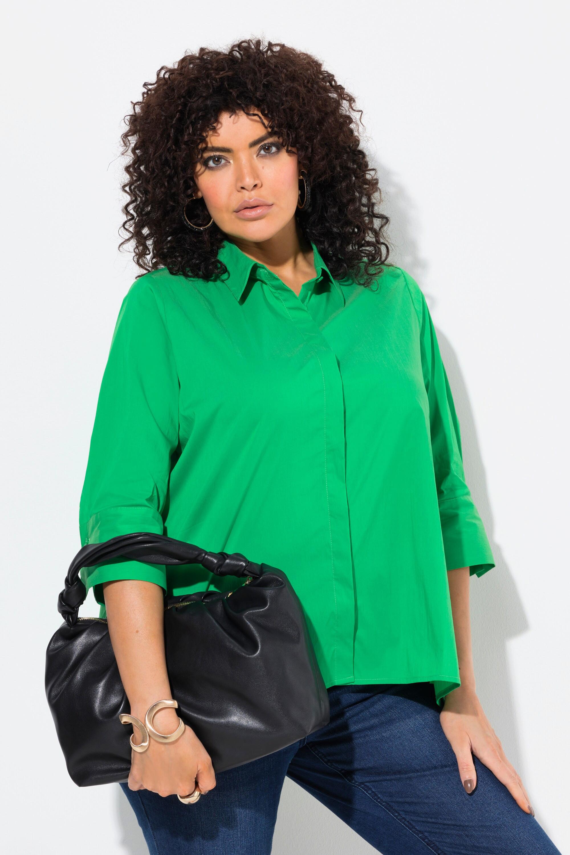Ulla Popken Hemdbluse, Rückenfalte, A-Linie, Hemdkragen, 3/4-Arm