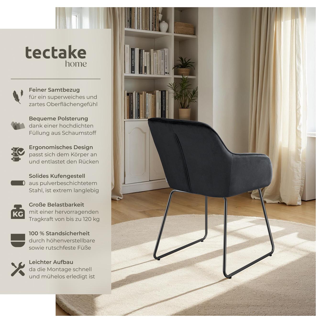 Tectake Esszimmerstuhl gepolstert, in Samtoptik höhenverstellbare Füsse
