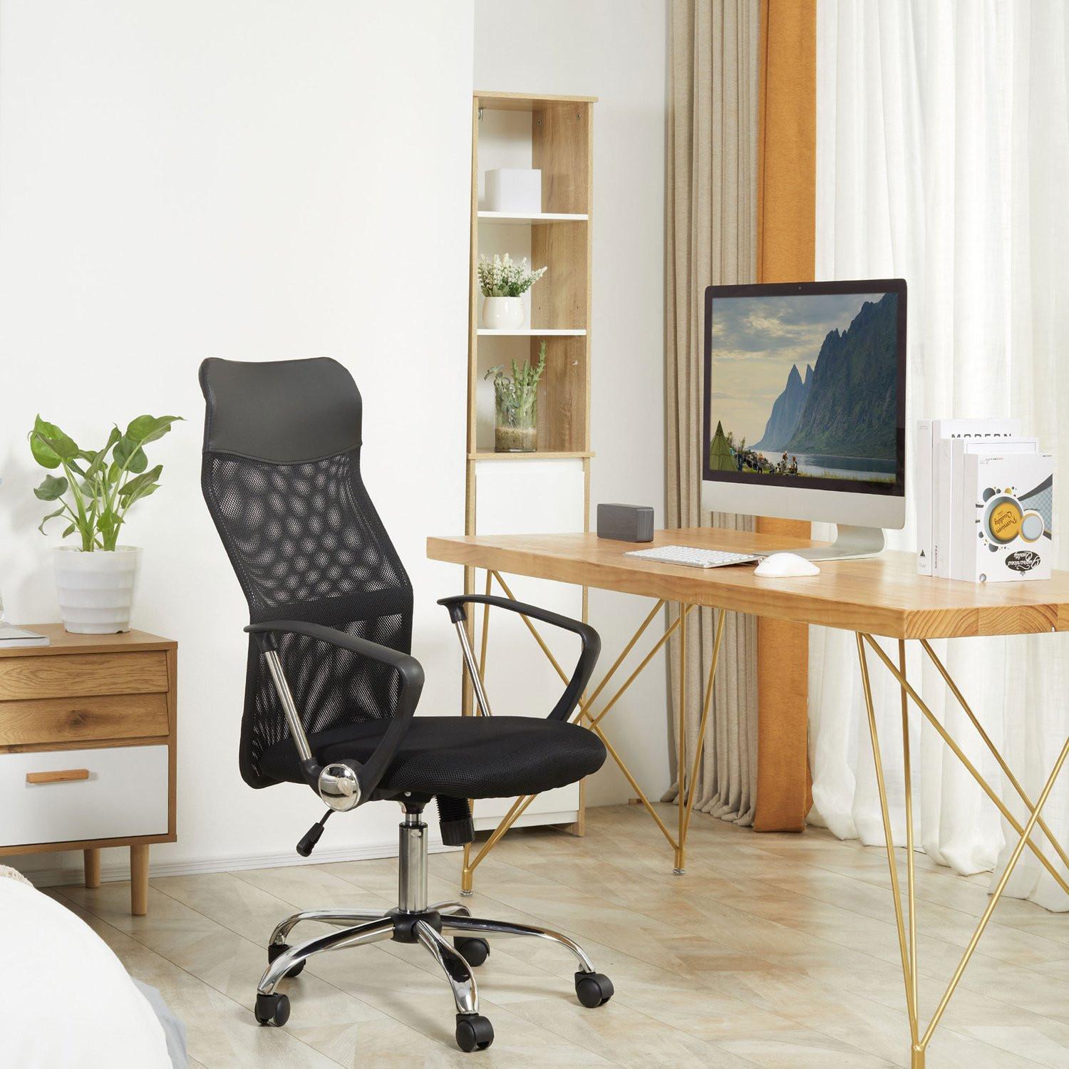 Northio Ergonomischer Bürostuhl, Gaming Stuhl, Drehstuhl Mit Wippenfunktion, Höhenverstellbarer Schreibtischstuhl, Schaumstoff, Netz, Schwarz