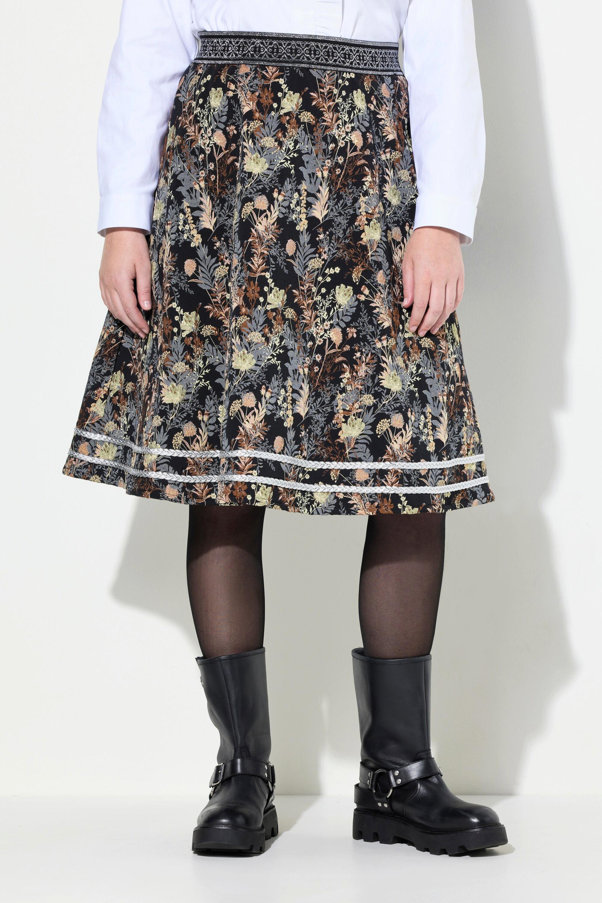 Ulla Popken Jacquard-Midirock, A-Linie, Elastikbund, Glitzerkordel