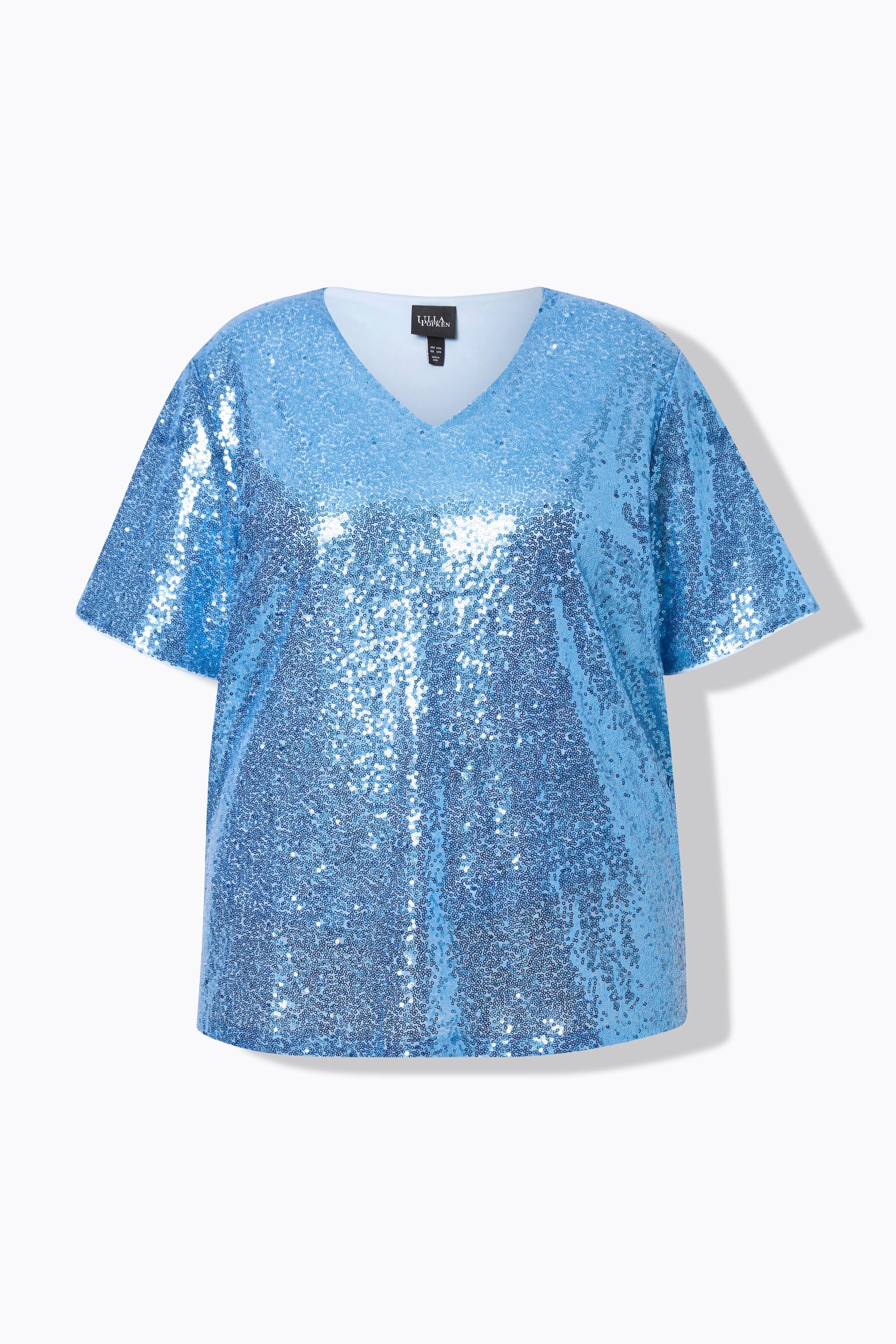 Ulla Popken Pailletten V-Ausschnitt Halbarm Blusenshirt