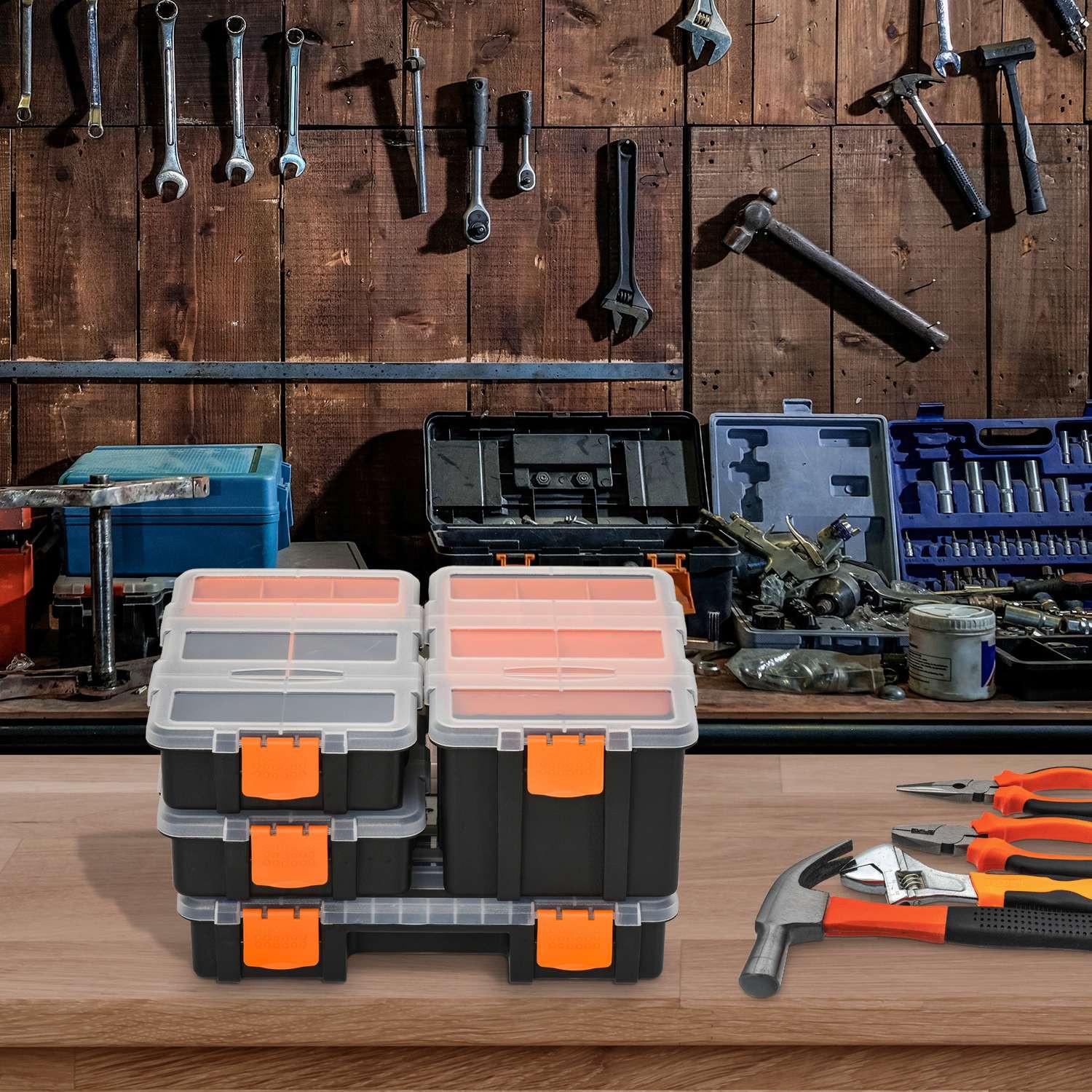 Northio Werkzeugaufbewahrung Box 4PCS, Multifunktional, Sortierkasten, Kleinteilemagazin, Kunststoff, Orange+Schwarz, 28,7x22,5x5,5