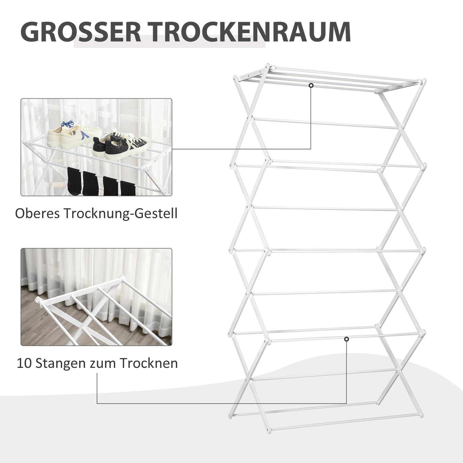 Northio Wäscheständer Faltbar 8-Stufig Turmtrockner Metall Kunststoff Weiß 74X35X144Cm