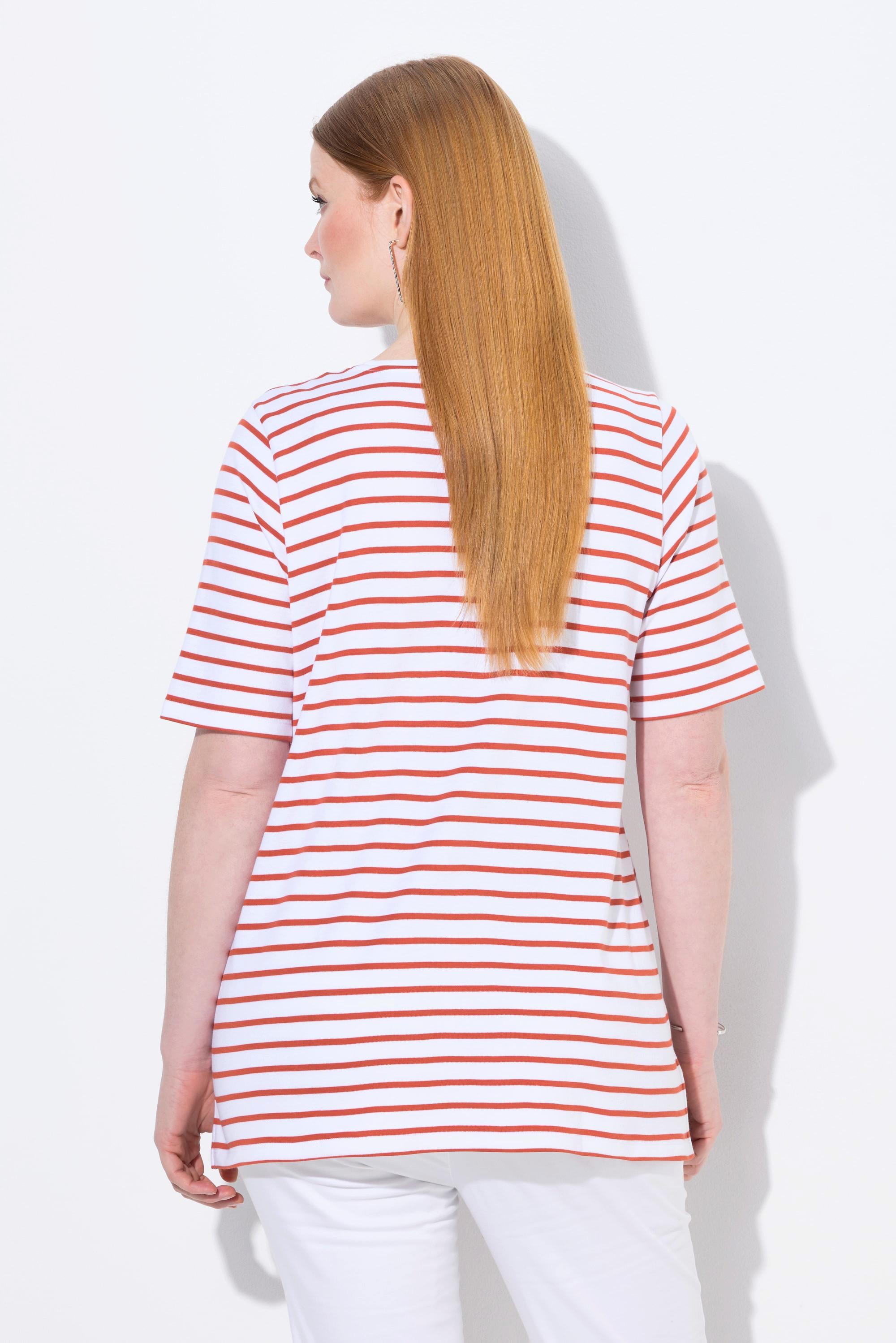 Ulla Popken Ringelshirt A-Linie Rundhals Halbarm Pima Cotton