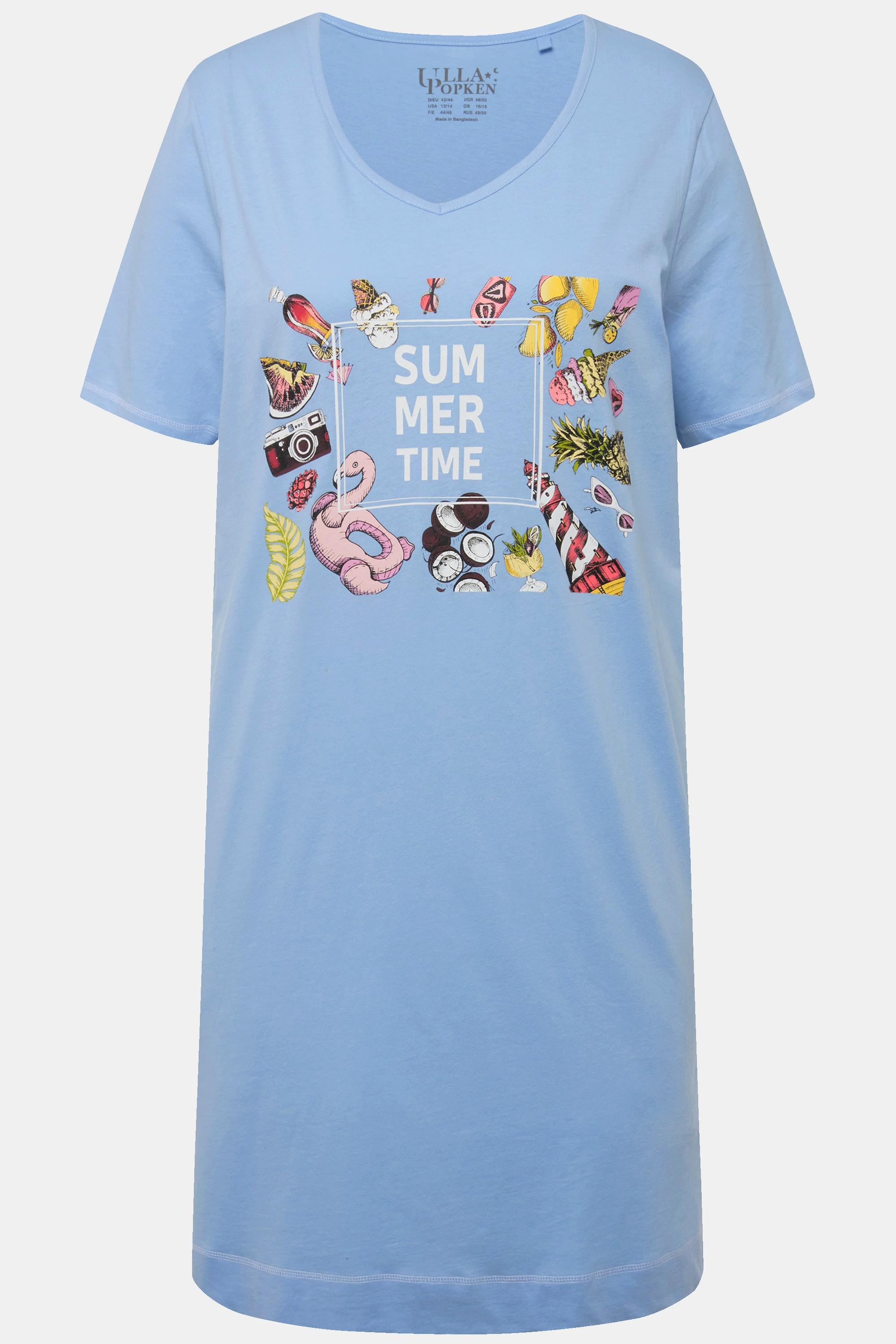 Ulla Popken Bigshirt, bedruckt, V-Ausschnitt, Halbarm