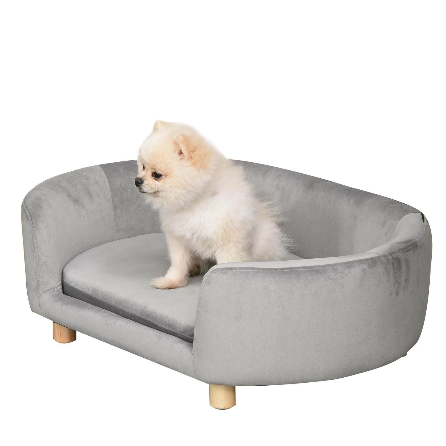 Northio Haustiersofa Hundesofa Hundebett Mit Holländischer Samt Schaumstoff Birke Bein Für Katzen Hunde 86 X 55 X 33 Cm Hellgrau