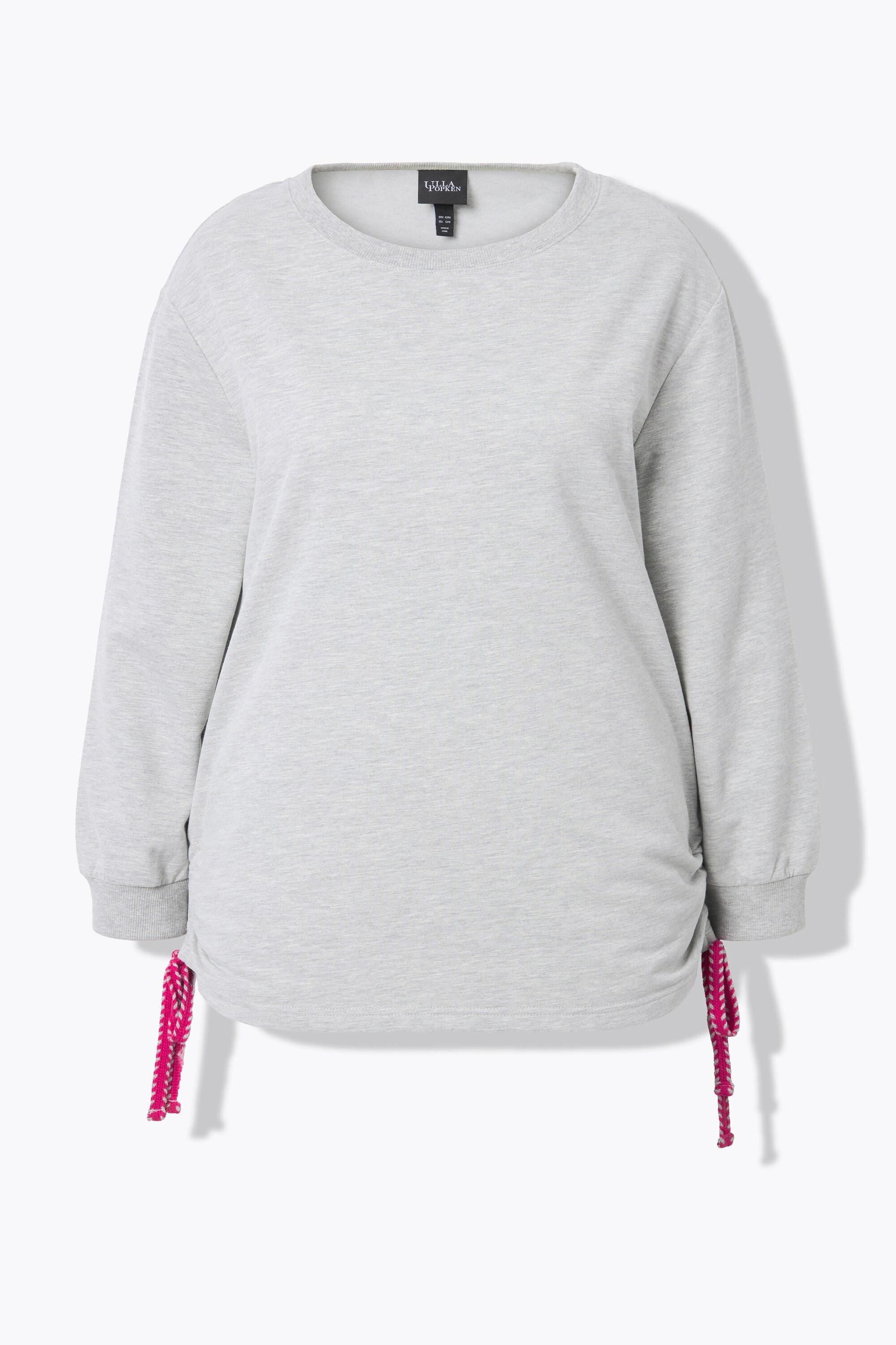 Ulla Popken Sweatshirt, seitliche Raffbänder, Rundhals, Langarm