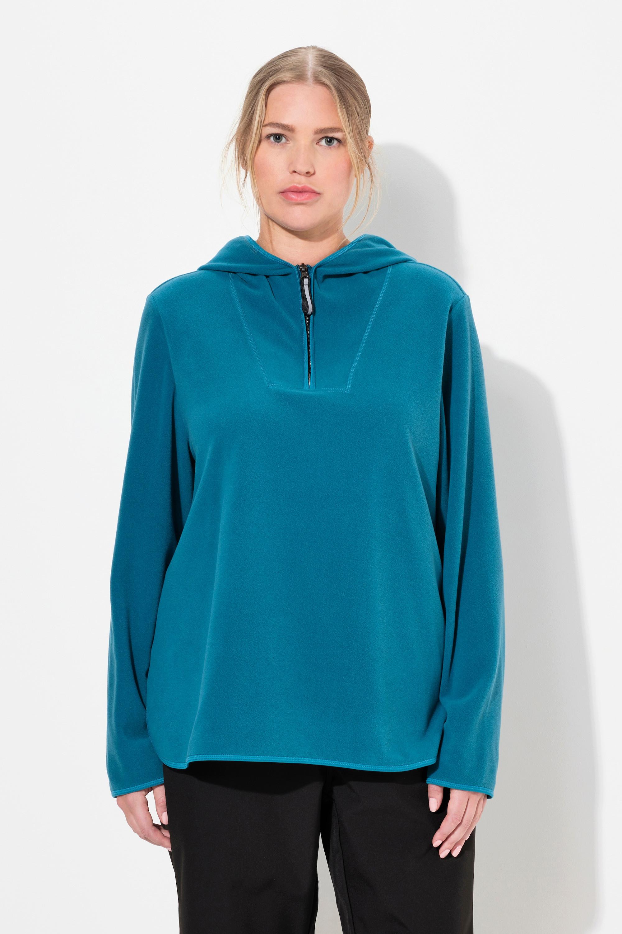 Ulla Popken Fleece-Troyer, kurz, Oversized, Kapuze, Langarm, recycelt