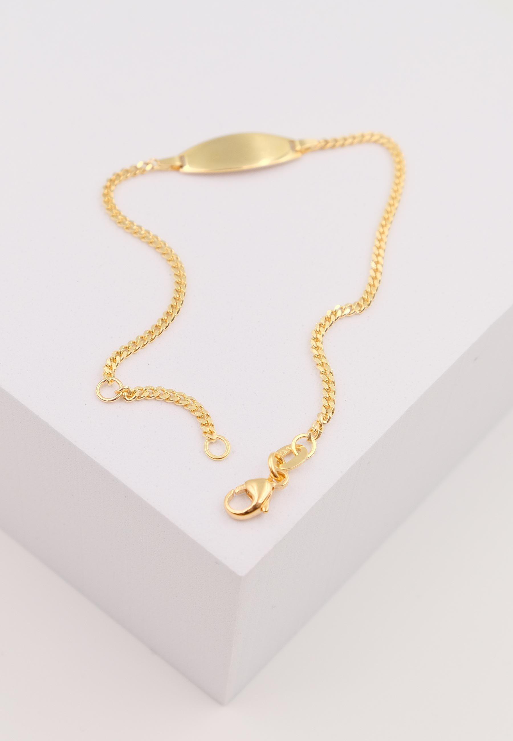 MUAU Schmuck Bébé Bracelet Panzer Gelbgold 375, 14cm Gravurplatte 1.9cm