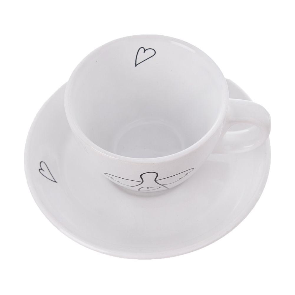 Orion Espresso-Set mit Engelmotiv: 2 Tassen und Untertasse auser Keramik