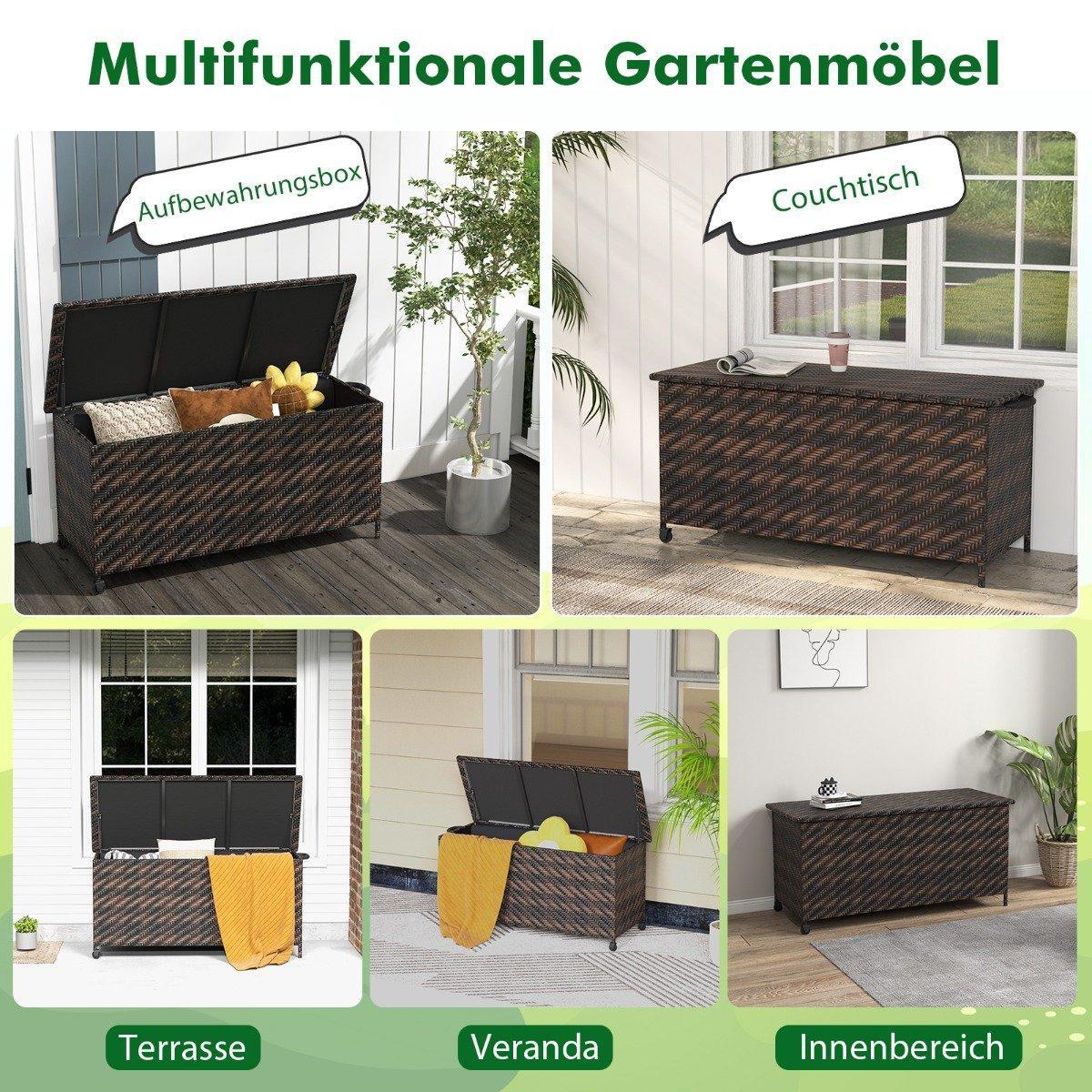 Northio Auflagenbox mit Rollen & 320 L Kapazität Wasserdichte Kissenbox Polyrattan Aufbewahrungsbox