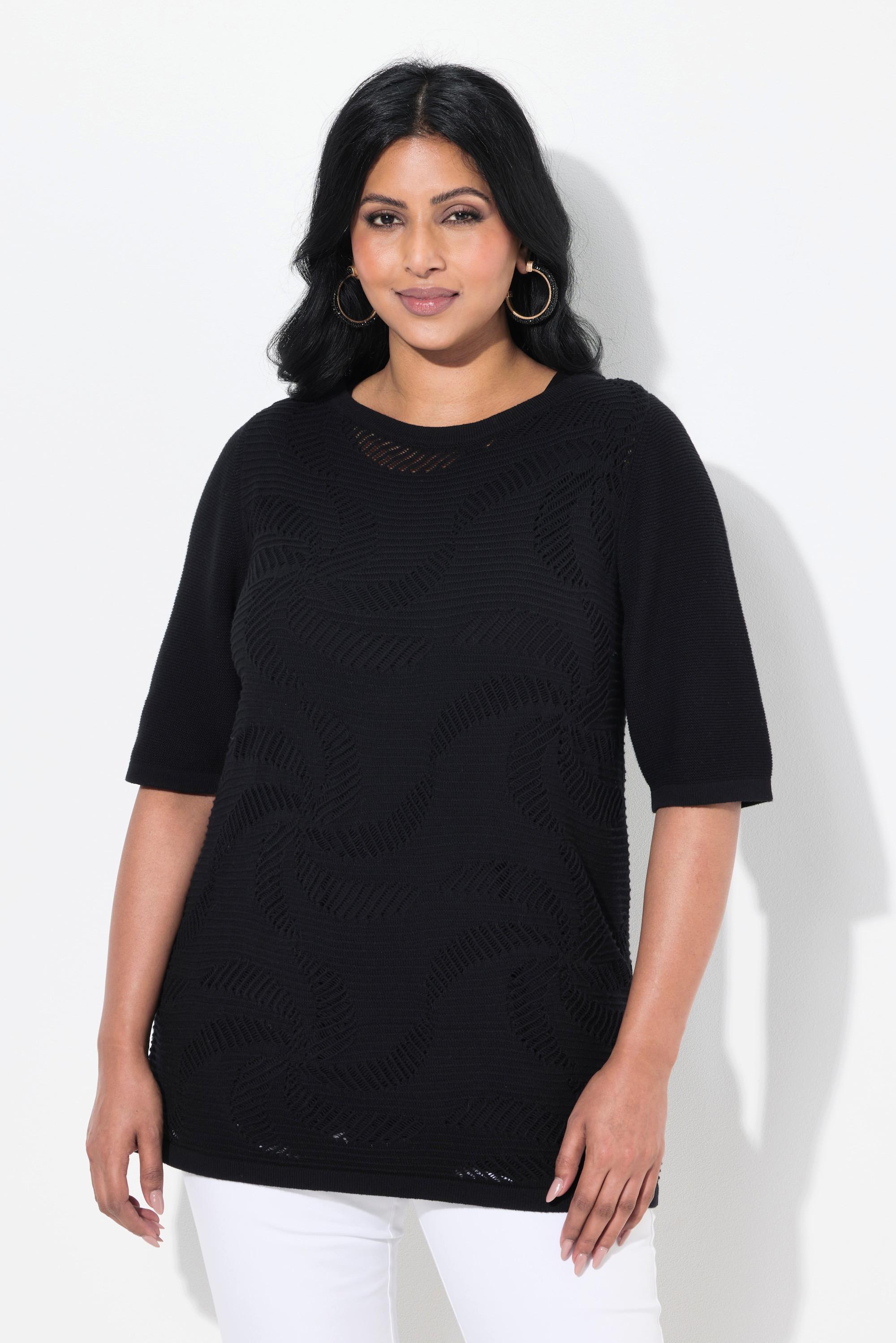 Ulla Popken Pullover, Blüten, U-Boot-Ausschnitt, Halbarm