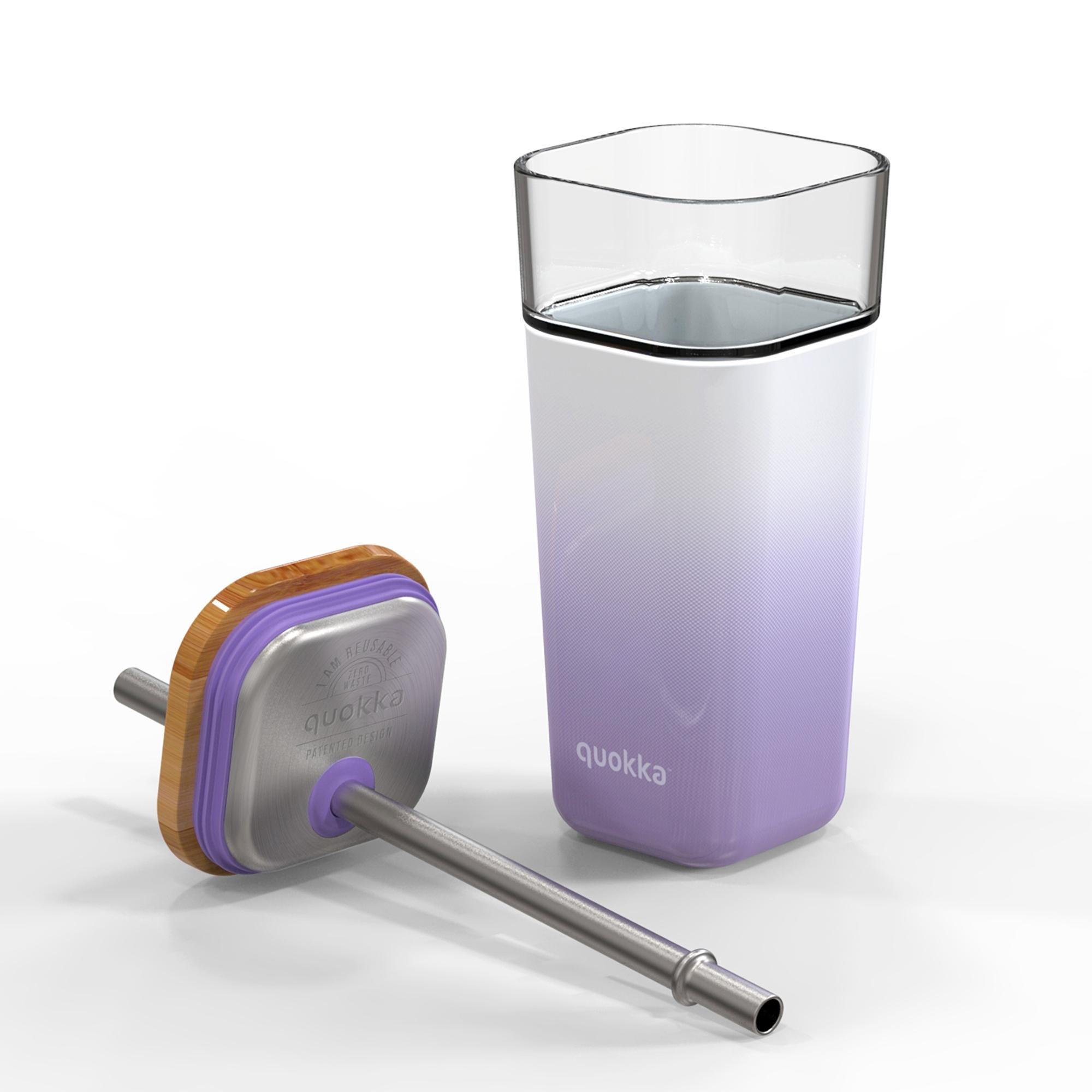 Quokka Cube Glas Lilac Gradient 540 ml - Trinkbehälter mit Strohhalm