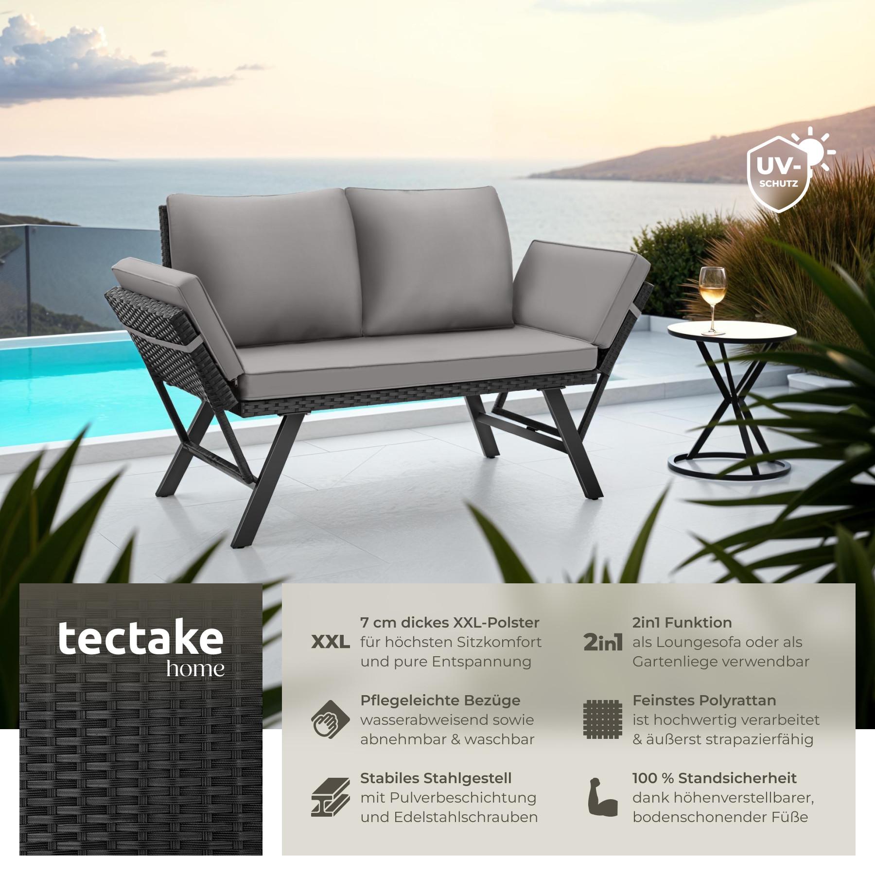 Tectake Rattan-Loungesofa Sintra, verstellbare Armlehnen, 2in1