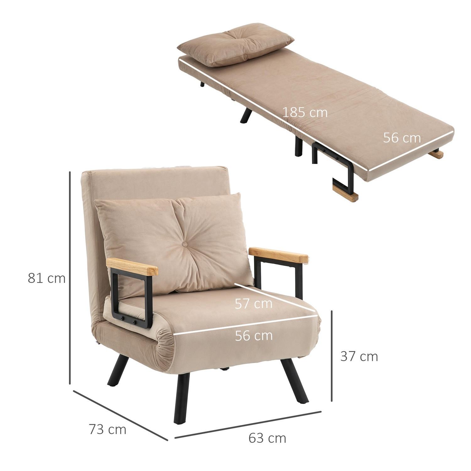 Northio Schlafsofa, Relaxsessel Mit Bettfunktion, Gästebett Mit Samtoptik, Rückenkissen, Polstersofa Mit Verstellbarer Rückenlehne, Beige, 63 X 73 X 81 Cm