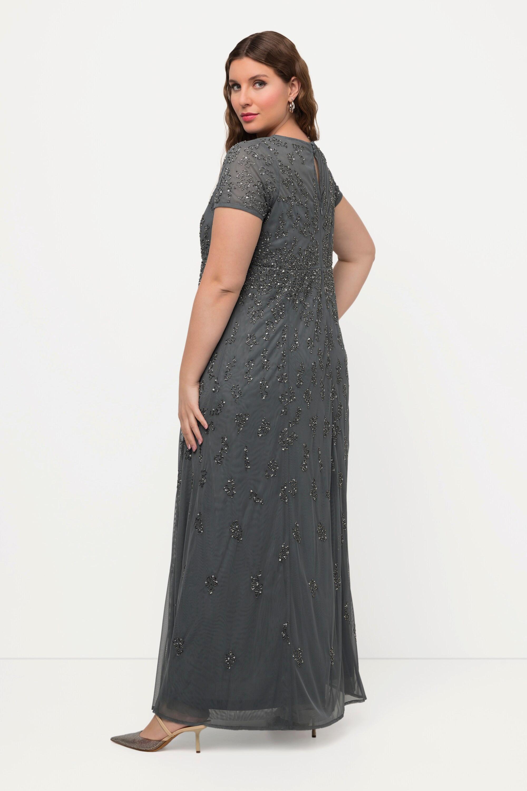 Ulla Popken Meshkleid Perlenstickerei Rundhals Halbarm