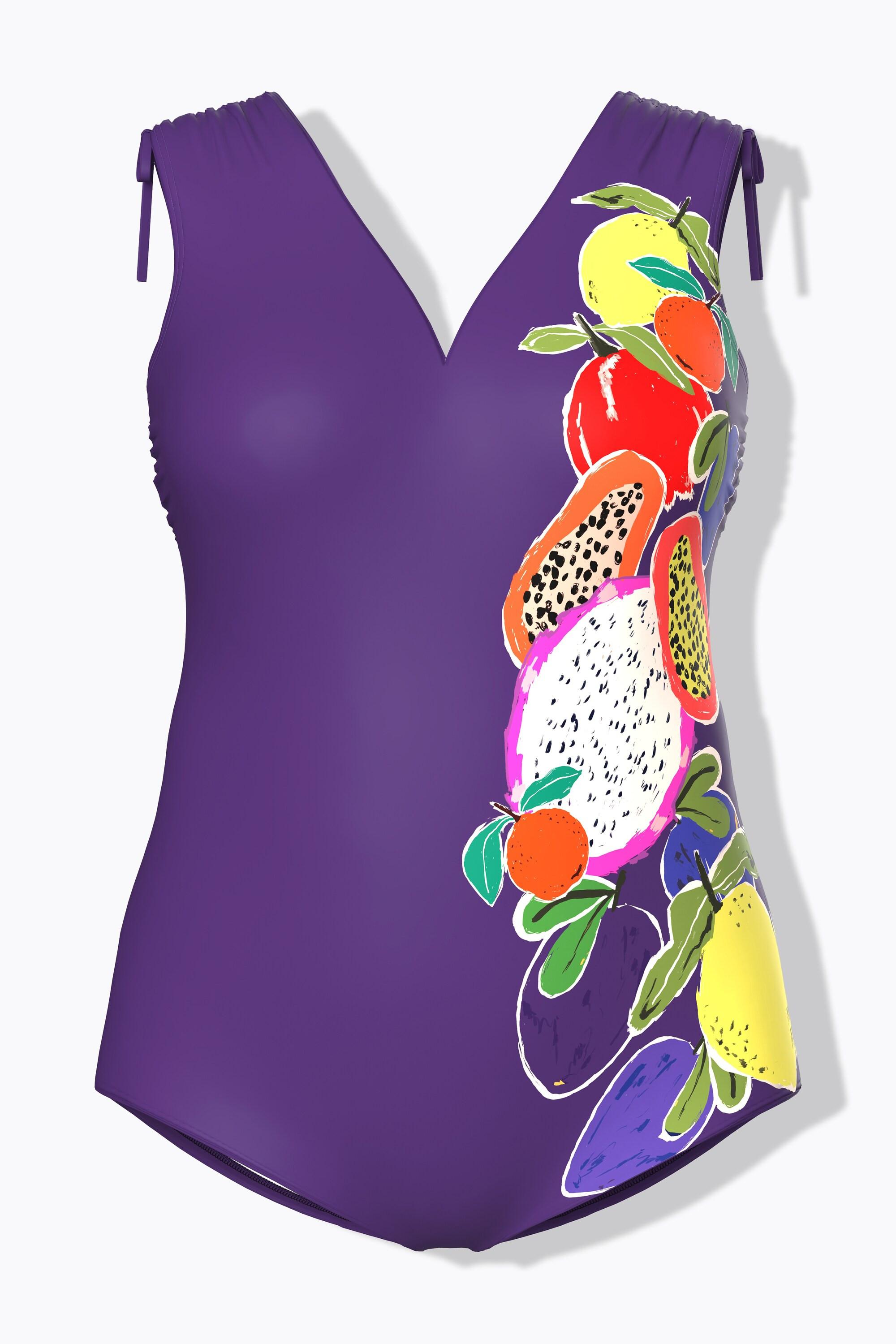 Ulla Popken Badeanzug, Obst, Softcups, Raffbänder, recycelt