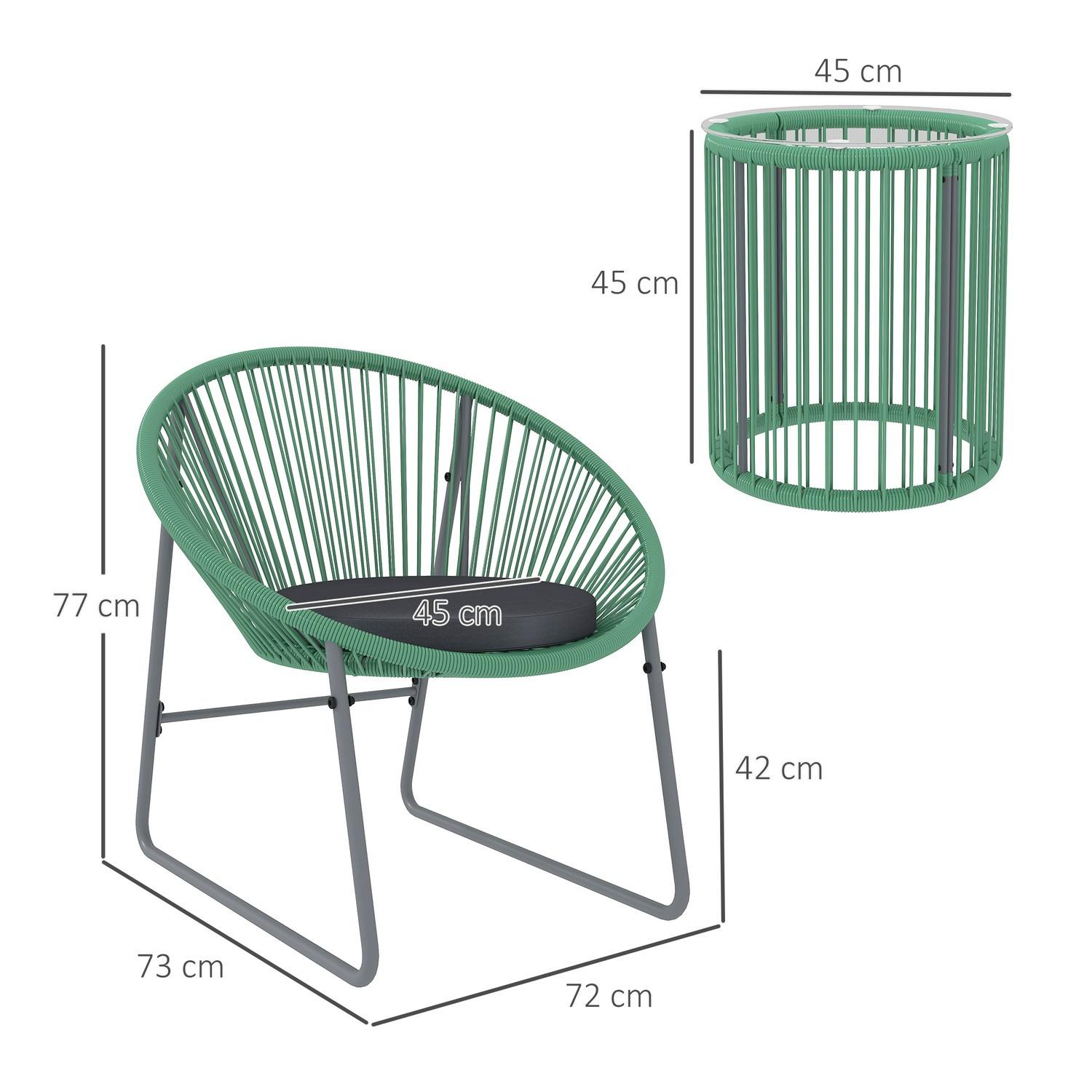 Northio Polyrattan Gartenmöbel Set, Outdoor Lounge Balkonmöbel für 2 Personen, 3-teilig Sitzgruppe mit 2 Stühle, Beistelltisch, Kissen, wetterfest Gartenlounge für Garten, Terrasse Balkon, Grün