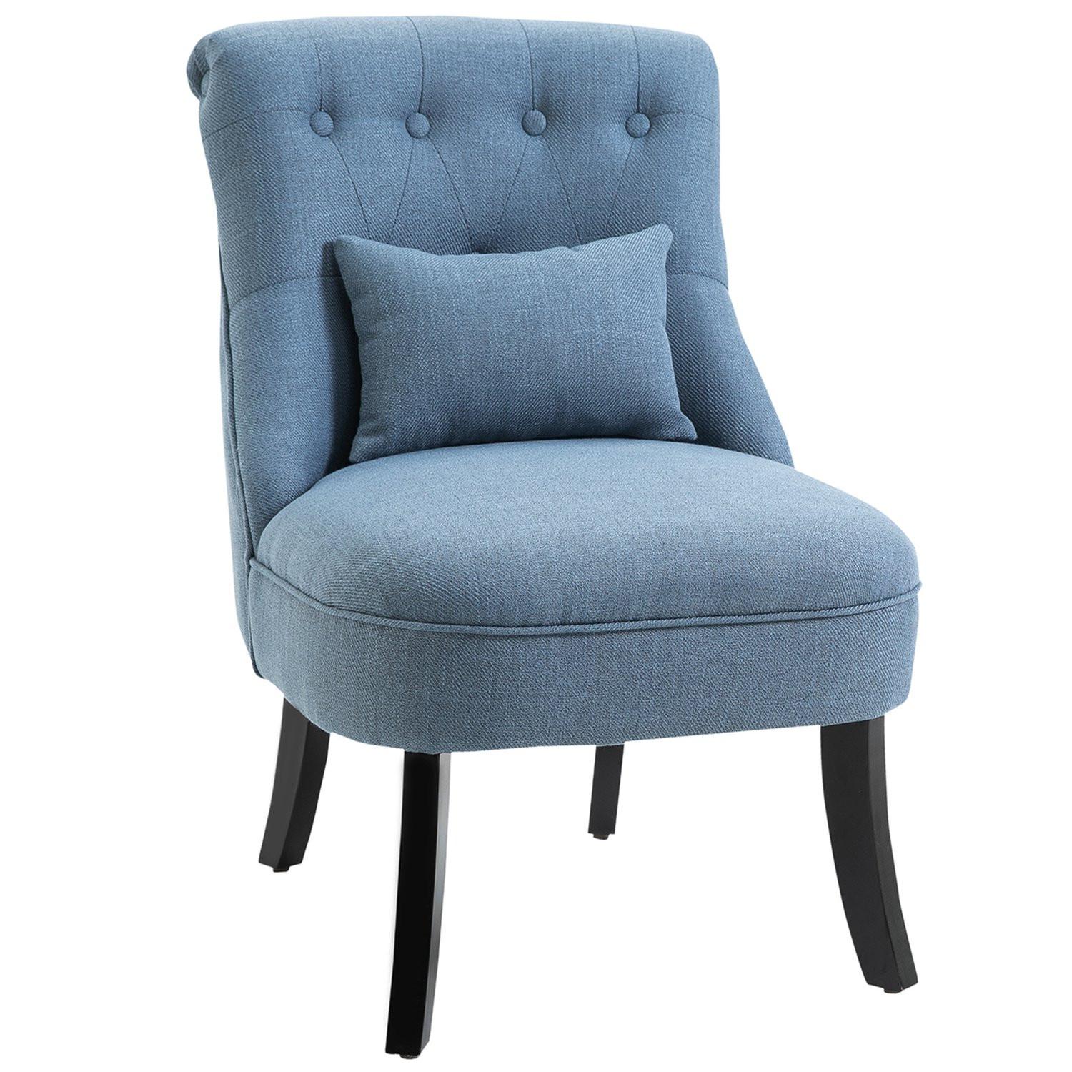 Northio Fernsehsessel Relaxsessel Mit Rückenkissen, Erhöhte Füße, Leinen, Blau, 52,5X69X77Cm