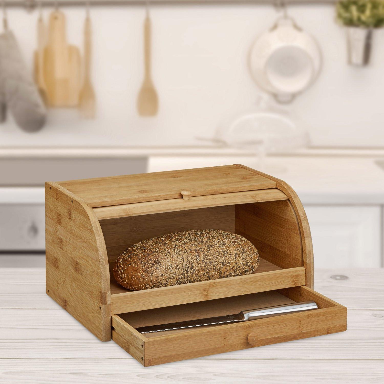 B2X Rollbarer Brotkorb mit Schublade aus Bambus