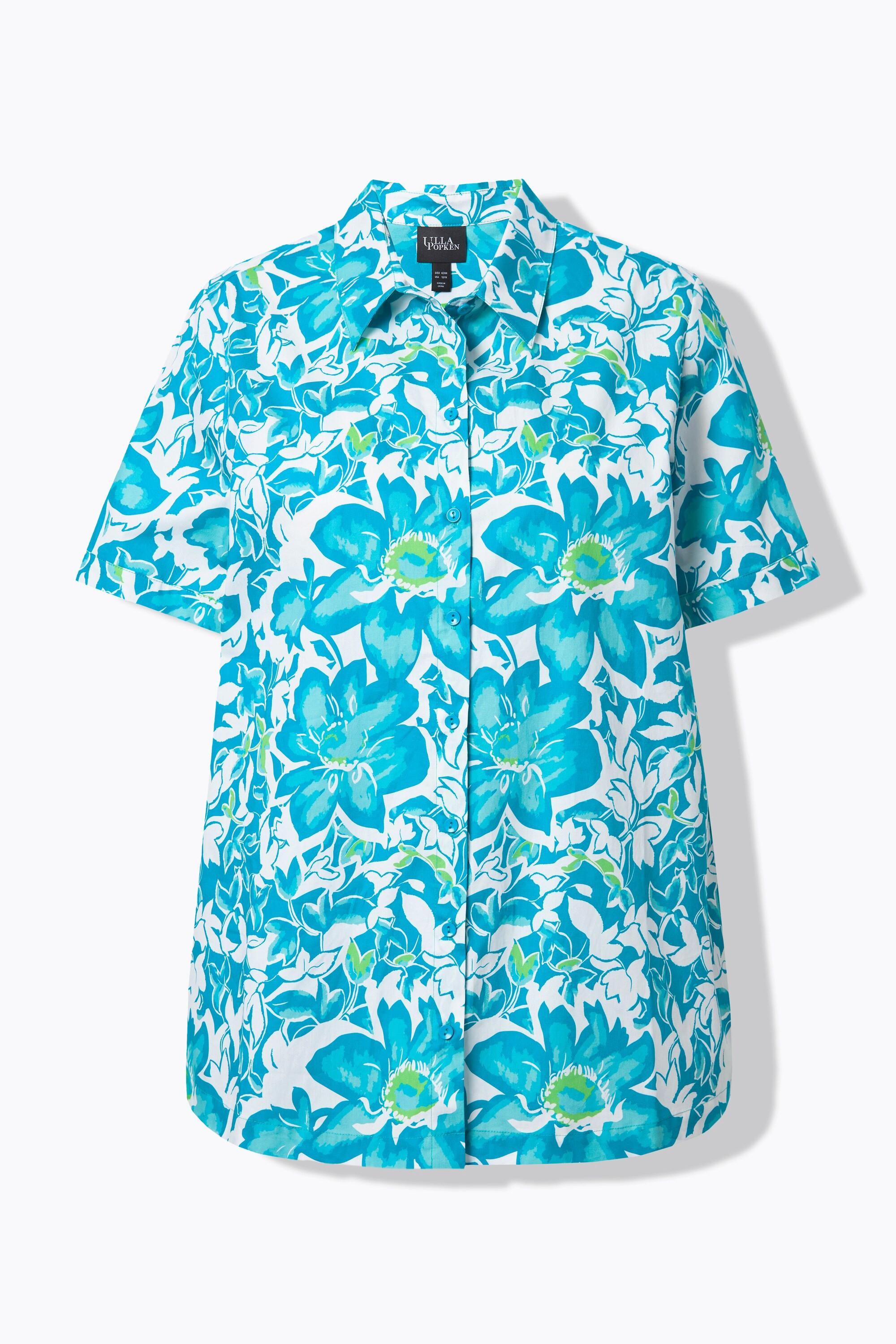Ulla Popken Bluse, Blüten, Hemdkragen, Halbarm