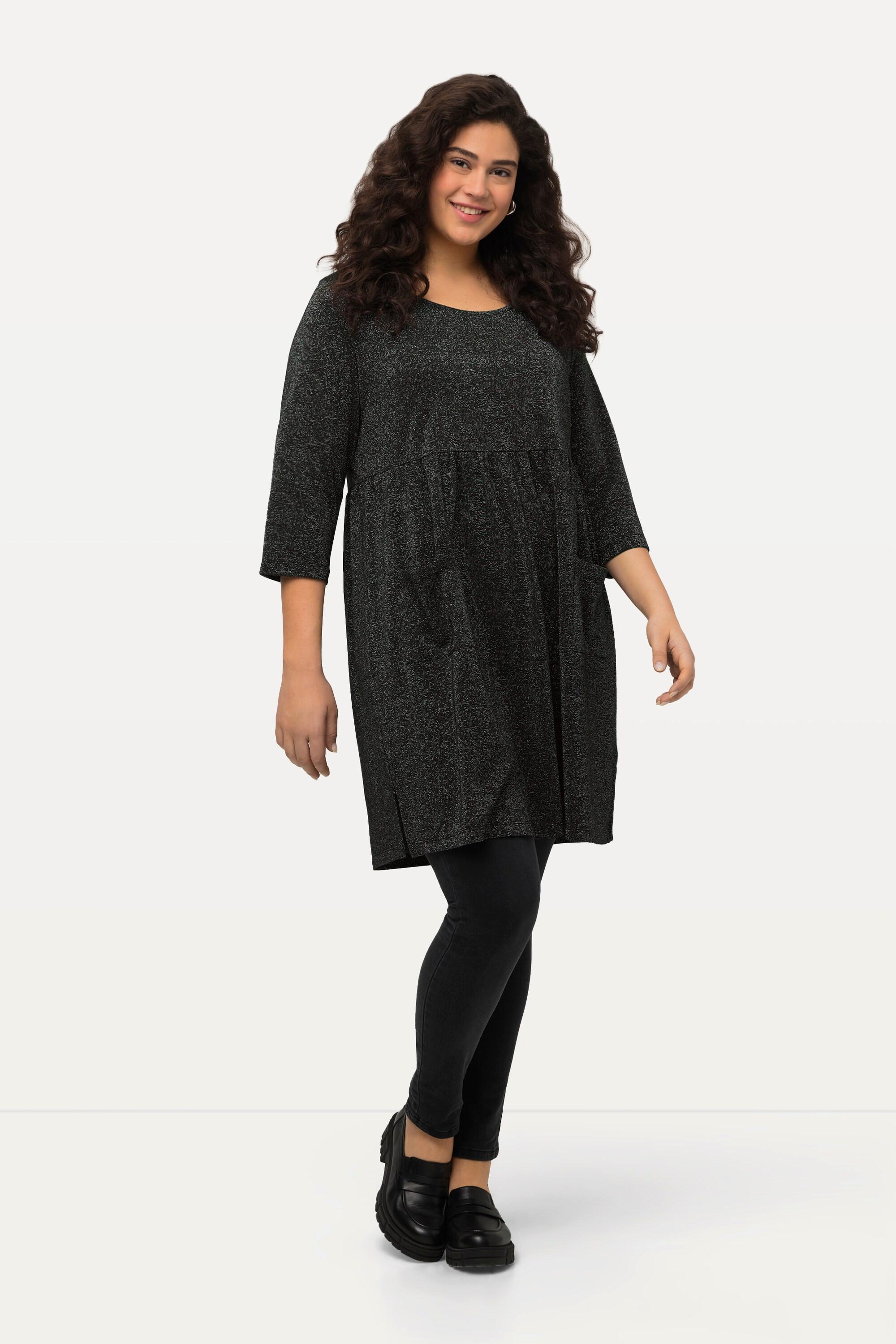 Ulla Popken Longshirt Metallic Effekt A-Linie Rundhals 3/4 Arm