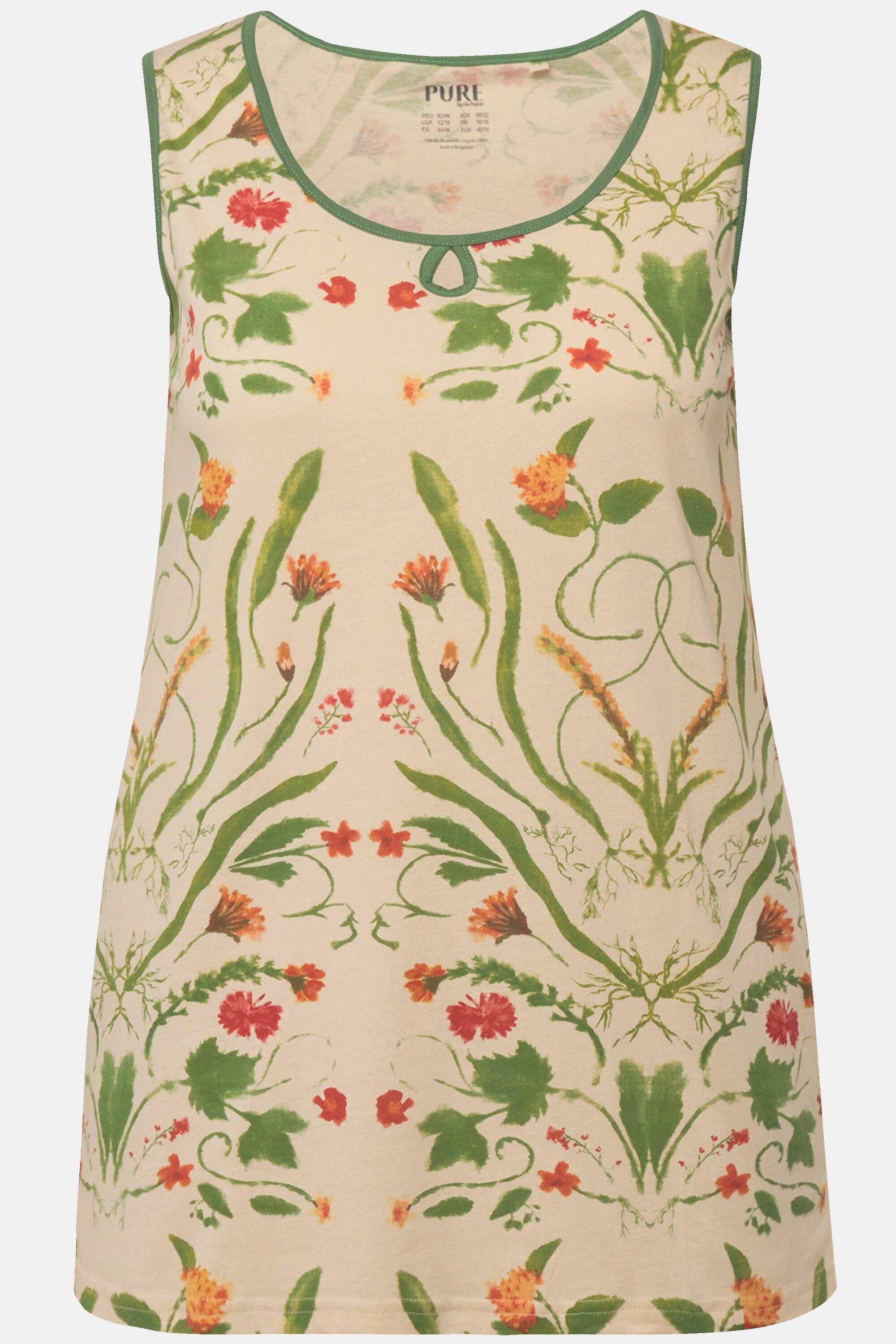 Ulla Popken Pyjamatop, Blüten, Rundhals, ärmellos, Biobaumwolle