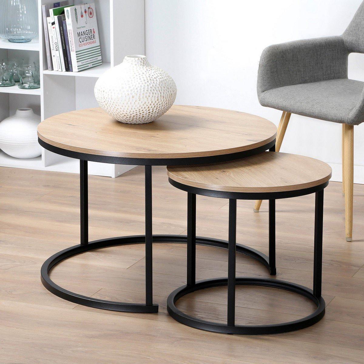 Calicosy Set aus 2 stapelbaren runden Beistelltischen - L70 cm