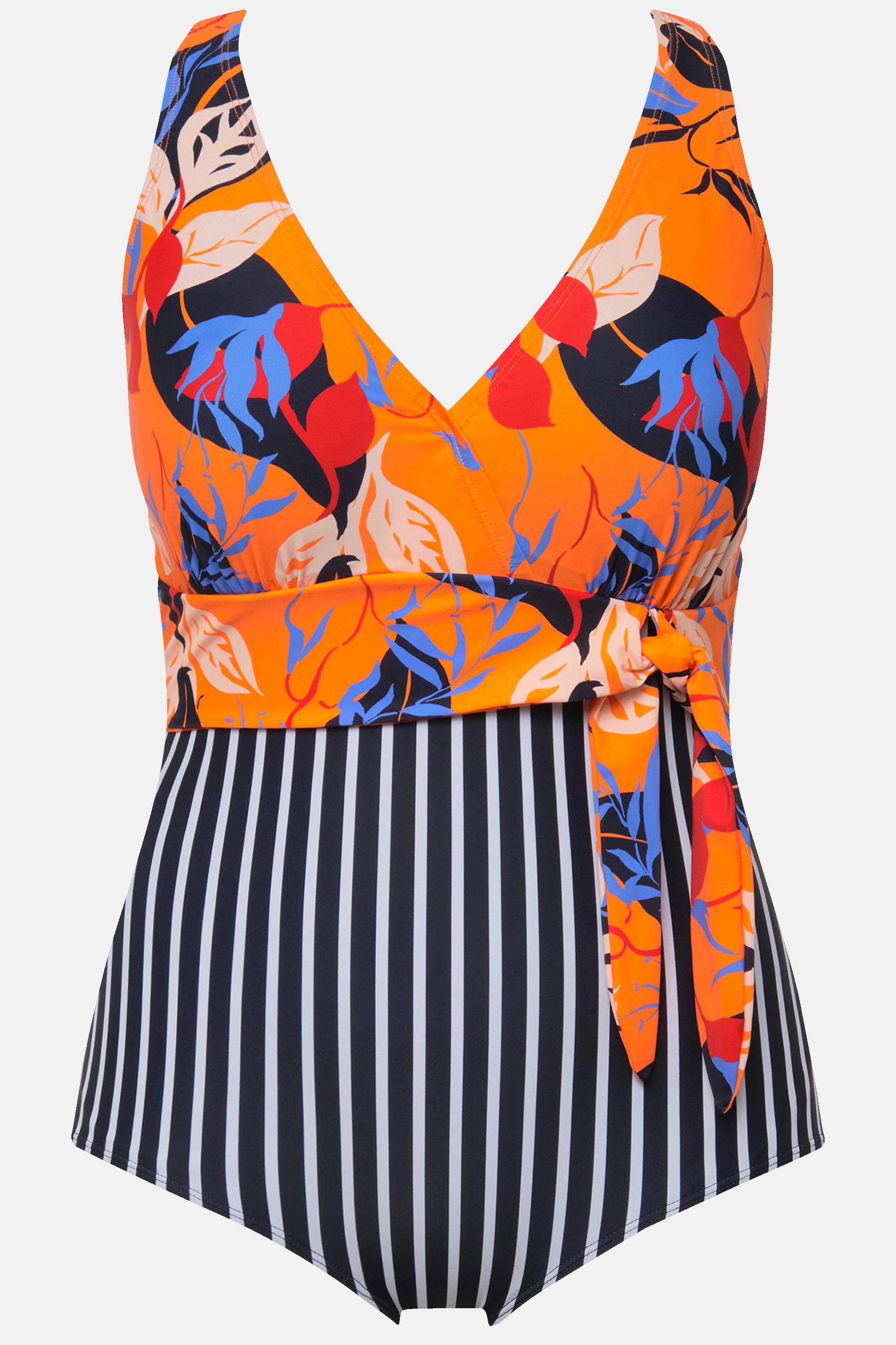 Ulla Popken Badeanzug, Blätter, Softcups, Neckholder-Optik