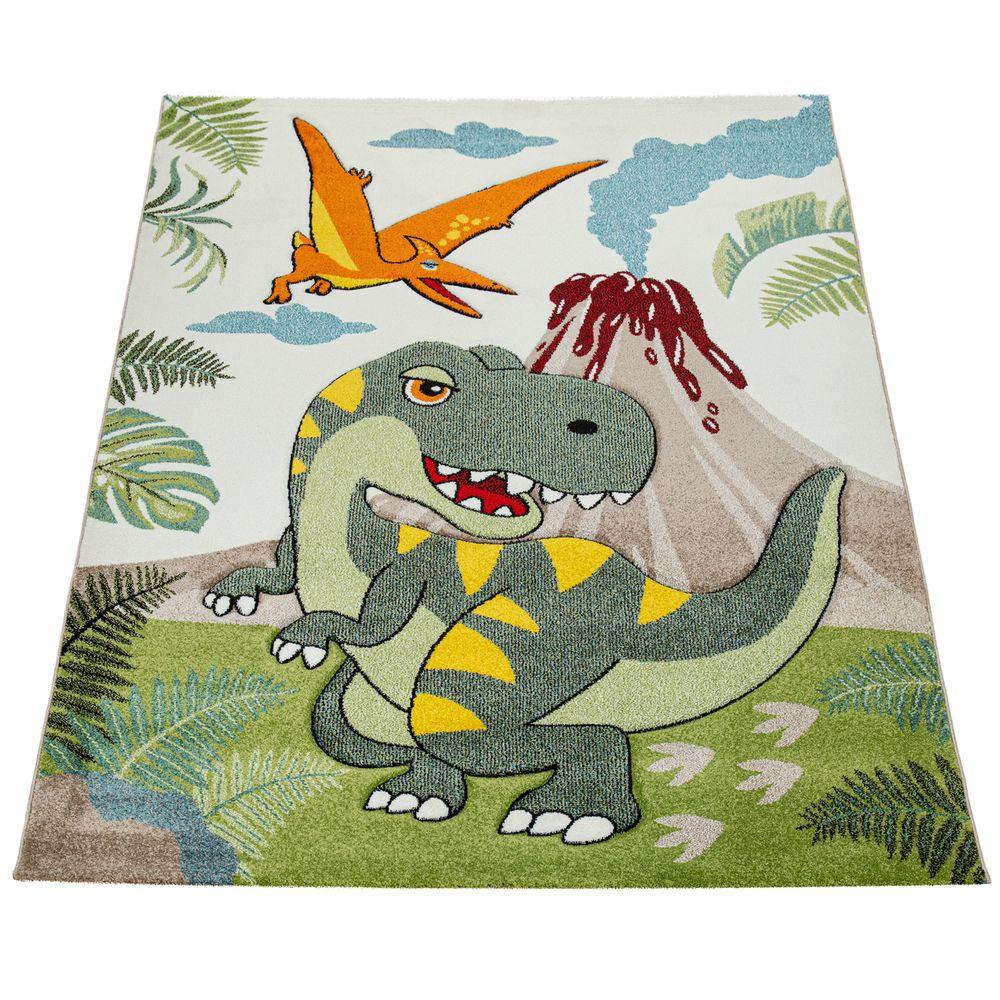Paco Home Kurzflor Kinderteppich Dinosaurier
