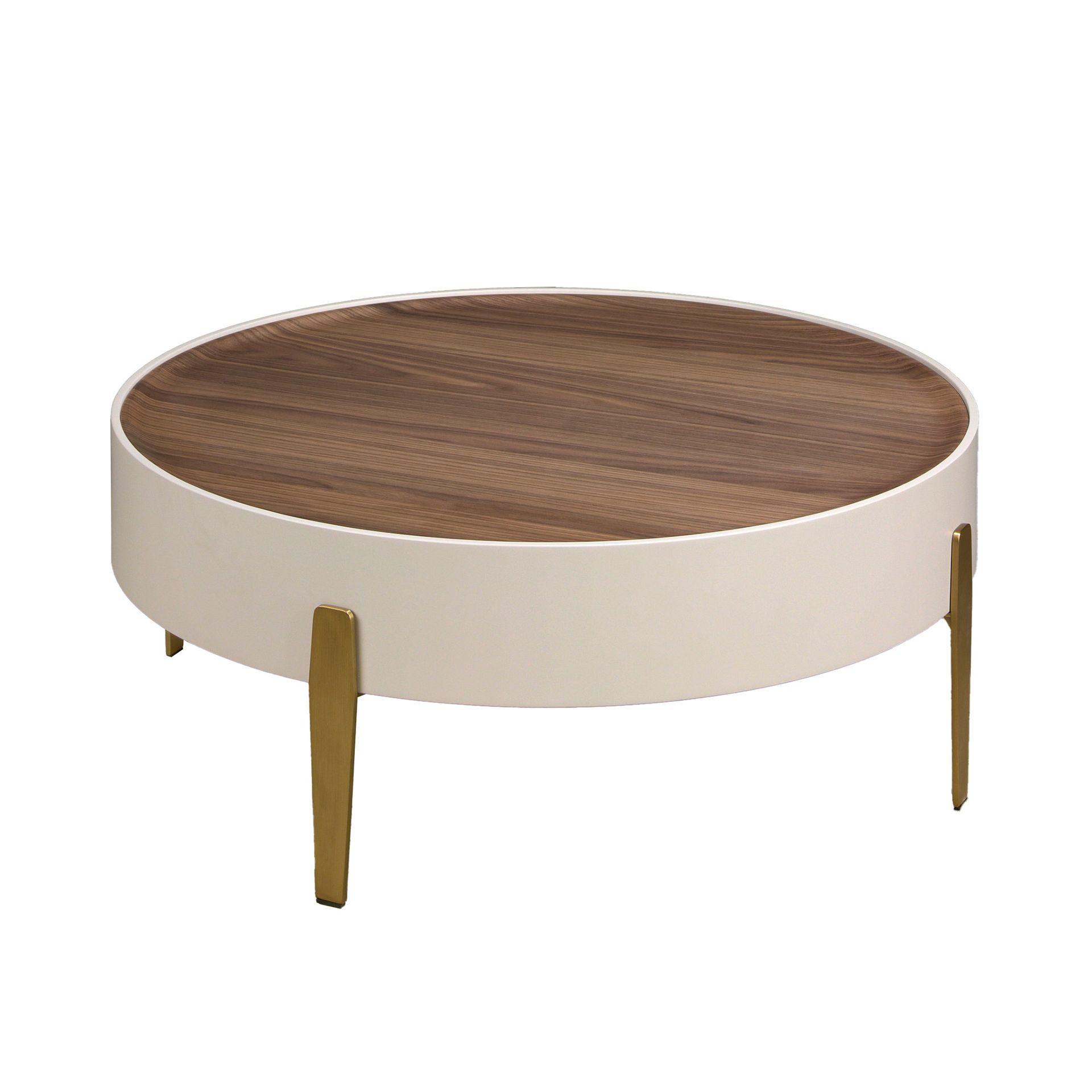 ANGEL CERDA Runder Couchtisch Nussbaum,s Holz und polierter goldener Stahl