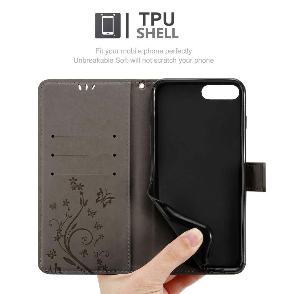 Cadorabo Hülle für Apple iPhone 7 PLUS 7S PLUS 8 PLUS Blumen Design Magnetverschluss