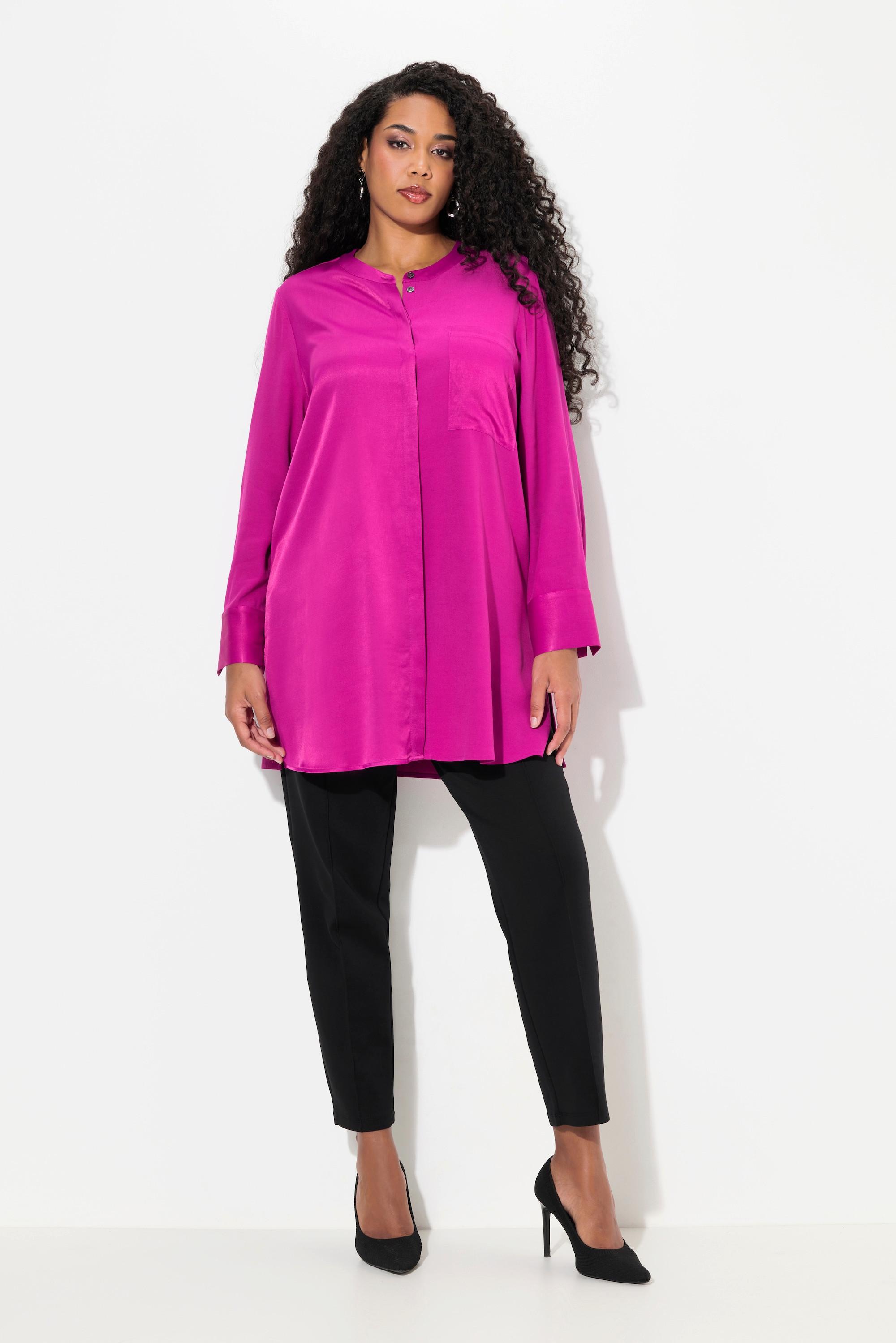 Ulla Popken Satintunika Patchlook Stehkragen Langarm