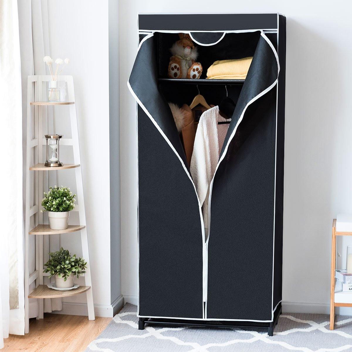 Northio Farbwahl Kleiderschrank Stoffschrank mit Kleiderstange-Schwarz