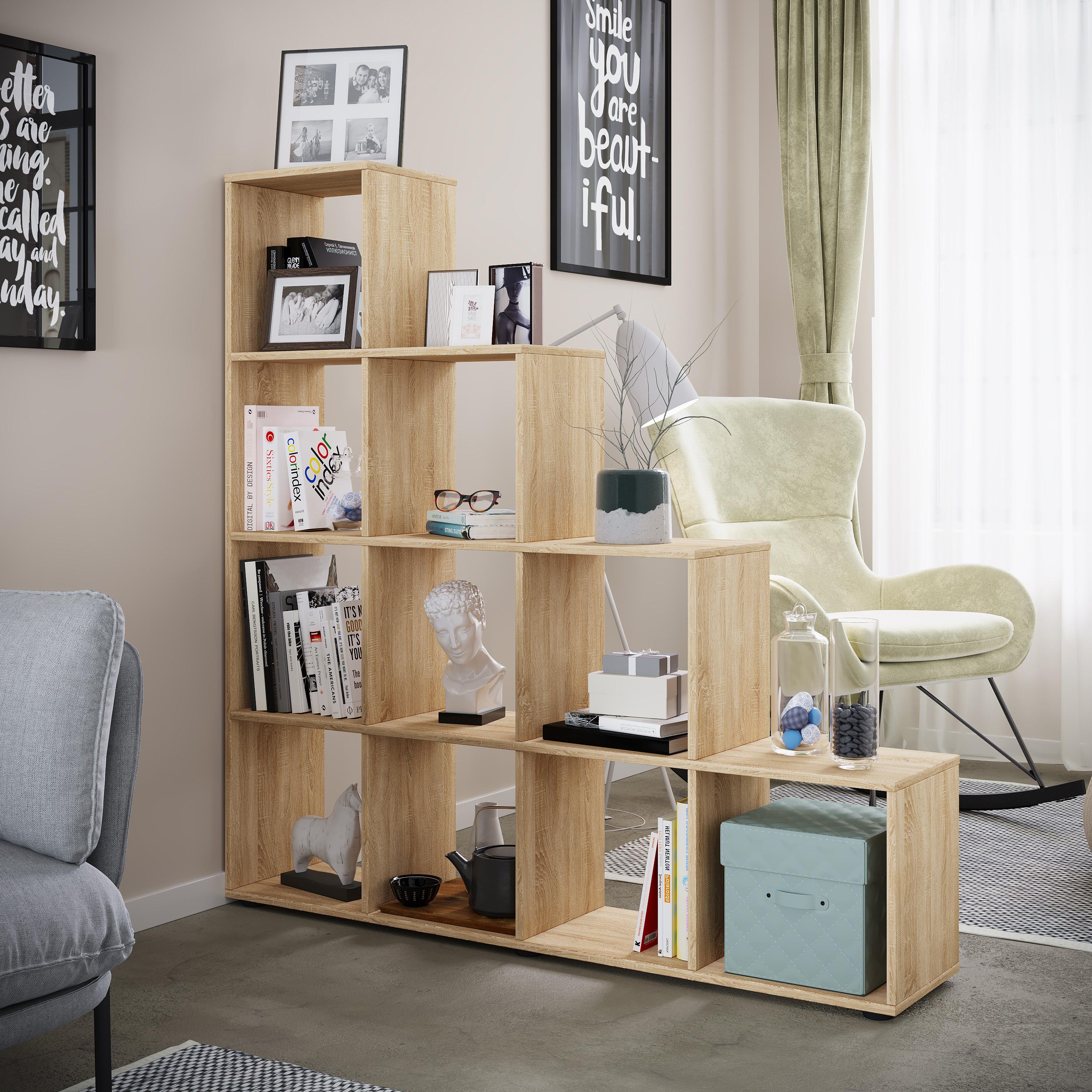 VCM Holzregal stehend | platzsparendes Regal | Maße: H. 139 x B. 143 x T. 29 cm | Elegantes Regal stehend | Aufbewahrungsregal | Bücherregal |