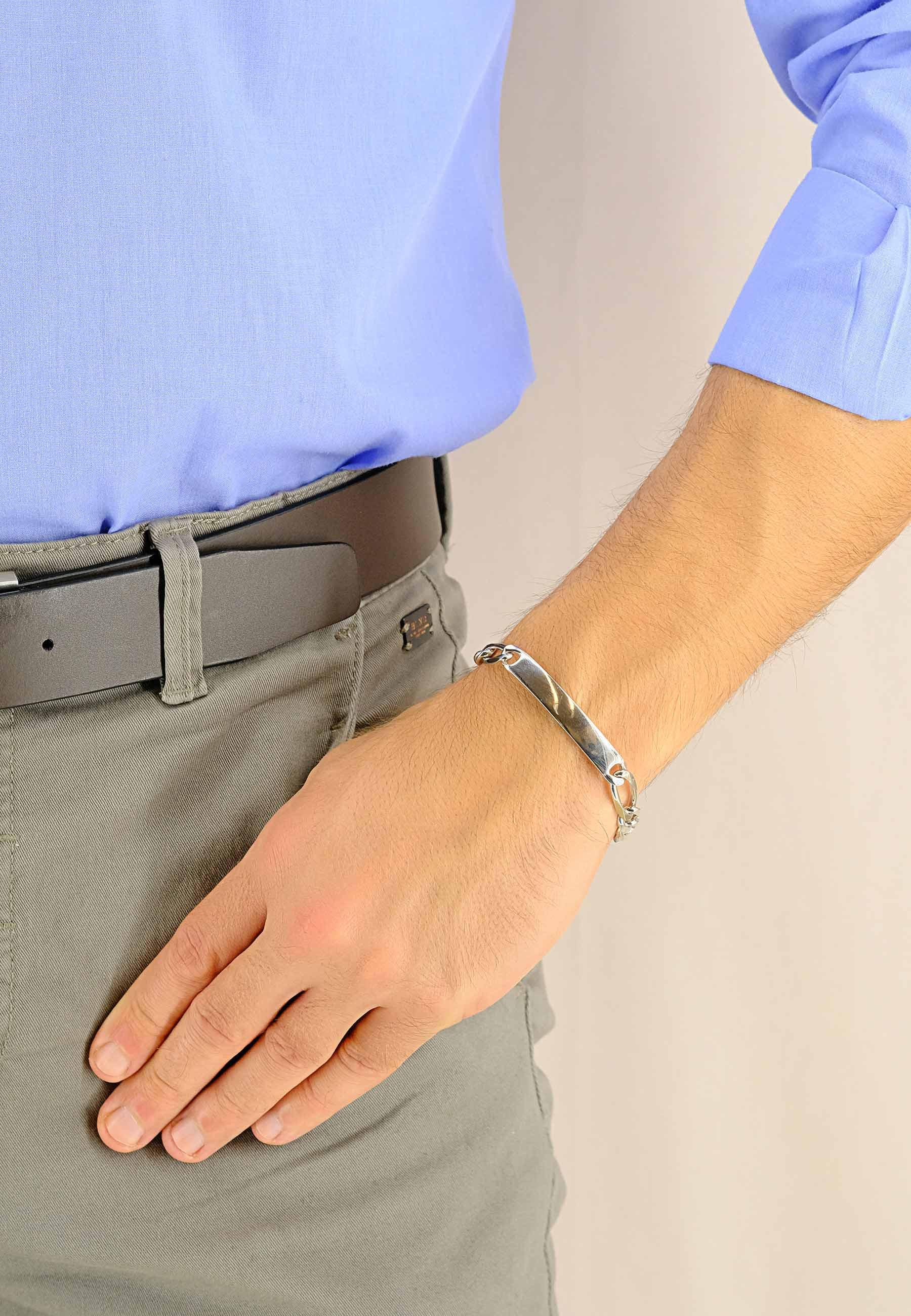 MUAU Schmuck Plaketten-Armband Silber 925 Figaro, 8mm, 21cm